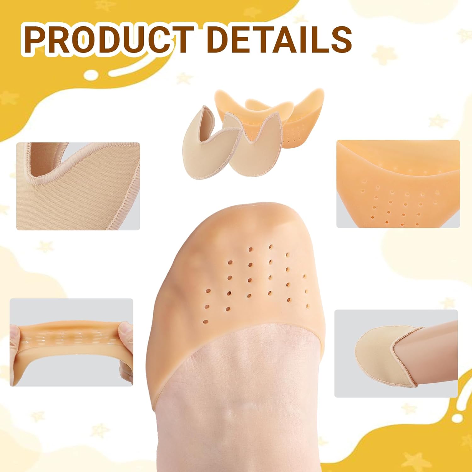 2 Pairs Toe Pads for Pointe Shoes - Cotton Pointe Shoe Ballet Dance Toe Pads & Silicone Gel Pads Pointe Shoes Protectors for Foot Metatarsal Protection, Breathable & Washable - Image 3