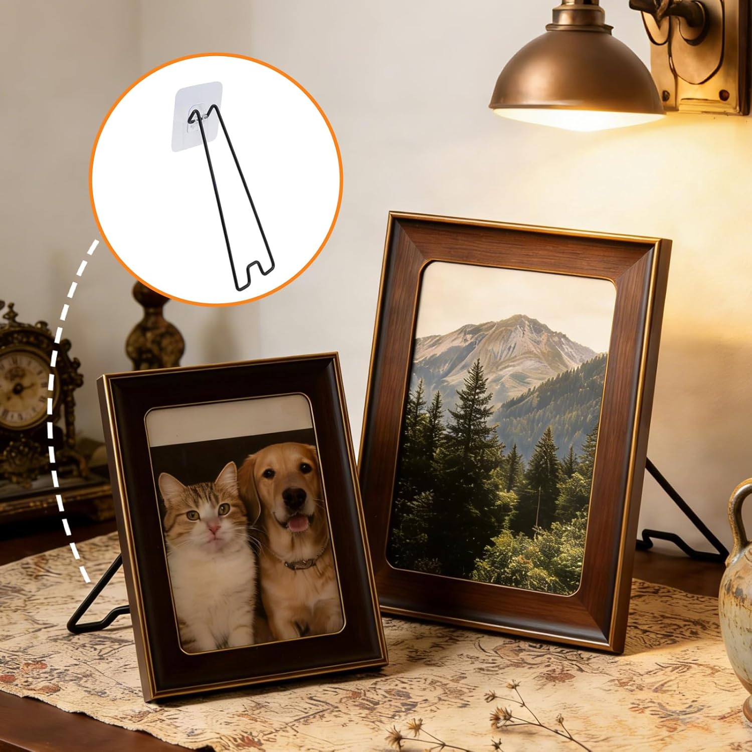 4Pcs Picture Frame Stand - Black Metal Table top easel -Heavy Duty Picture Holder Stand with Self-Adhesive for 5.9 to 10.2 inch Picture Frame Easel 5.12“ x 2.17” - Image 5