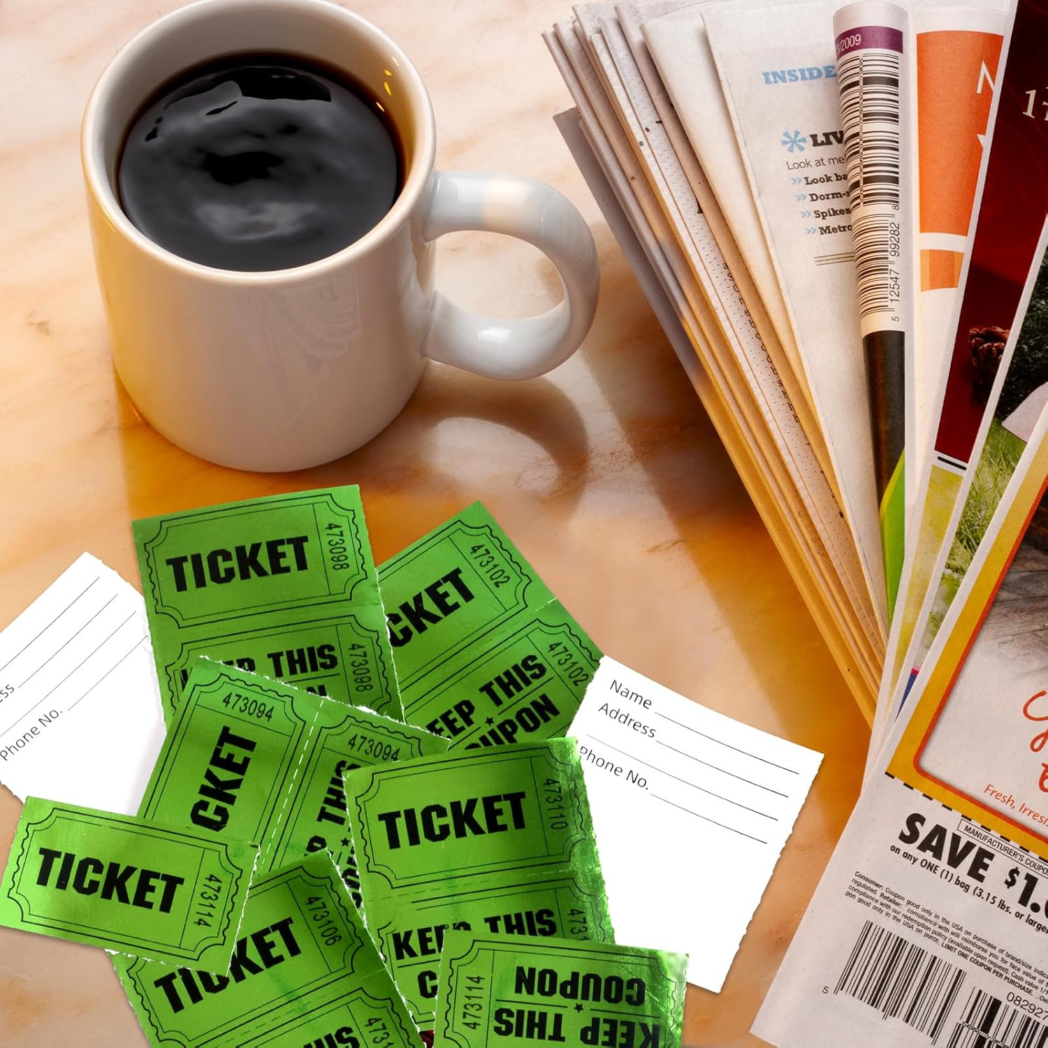 ceiba tree 1000 Raffle Tickets Double Roll Metallic Green Foil Ticket for Events Carnivals Entry Class Reward Prizes Party Supplies - Image 1
