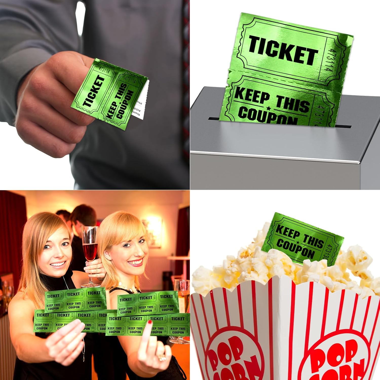 ceiba tree 1000 Raffle Tickets Double Roll Metallic Green Foil Ticket for Events Carnivals Entry Class Reward Prizes Party Supplies - Image 5
