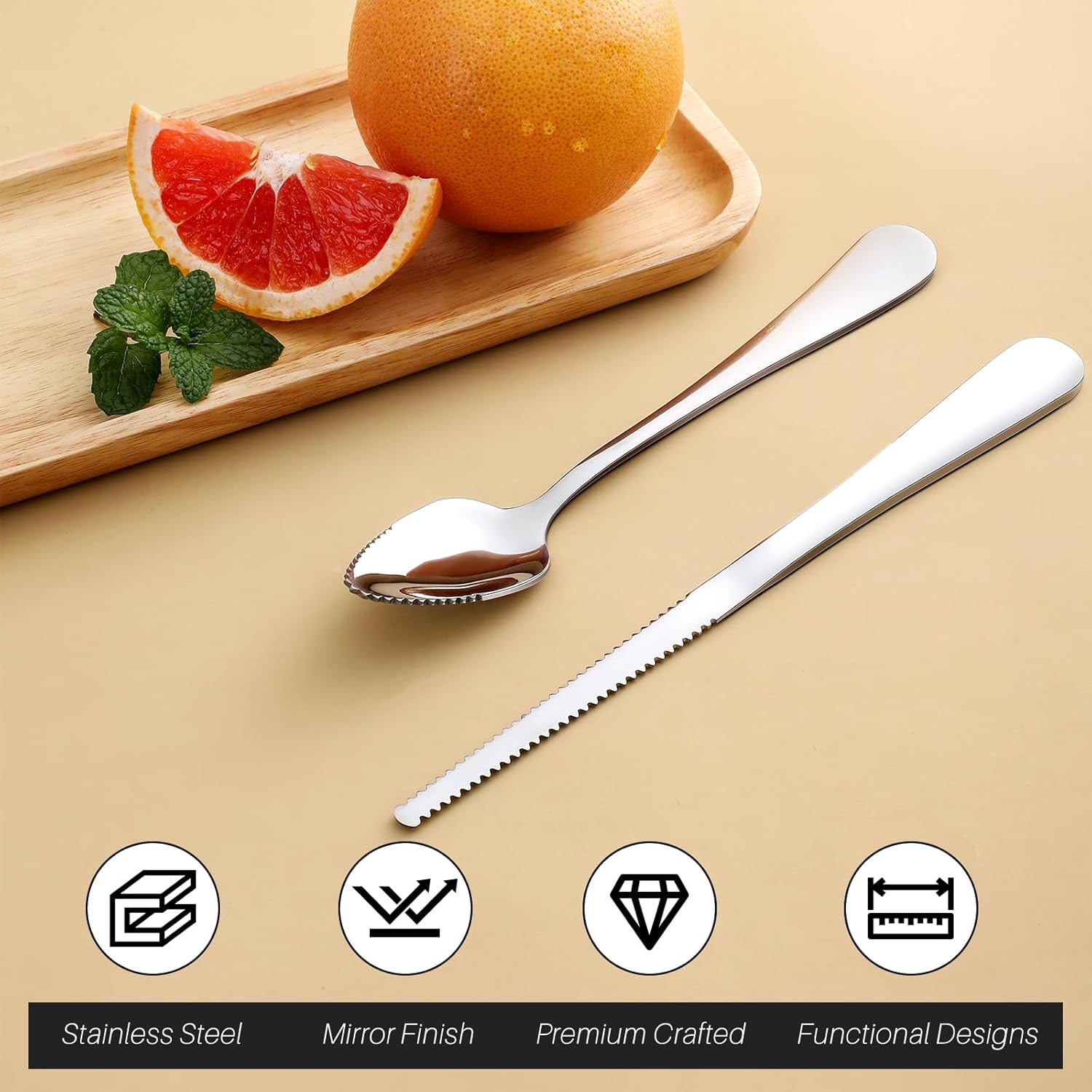 4-piece Grapefruit Spoons and Grapefruit Knife, 18/8 Stainless Steel - Image 2