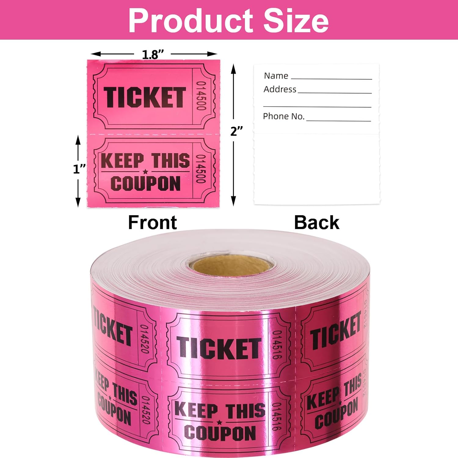ceiba tree 1000 Raffle Tickets Double Roll Metallic Pink Foil Ticket for Events Carnivals Entry Class Reward Prizes Pink Party Supplies - Image 1