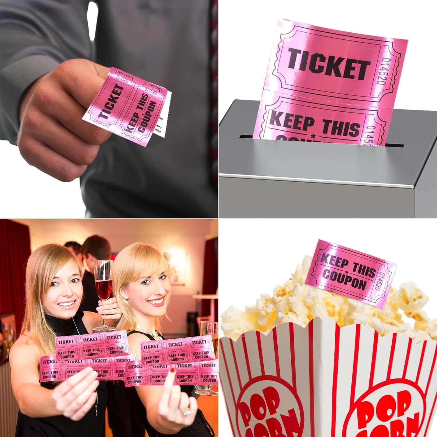 ceiba tree 1000 Raffle Tickets Double Roll Metallic Pink Foil Ticket for Events Carnivals Entry Class Reward Prizes Pink Party Supplies - Image 4