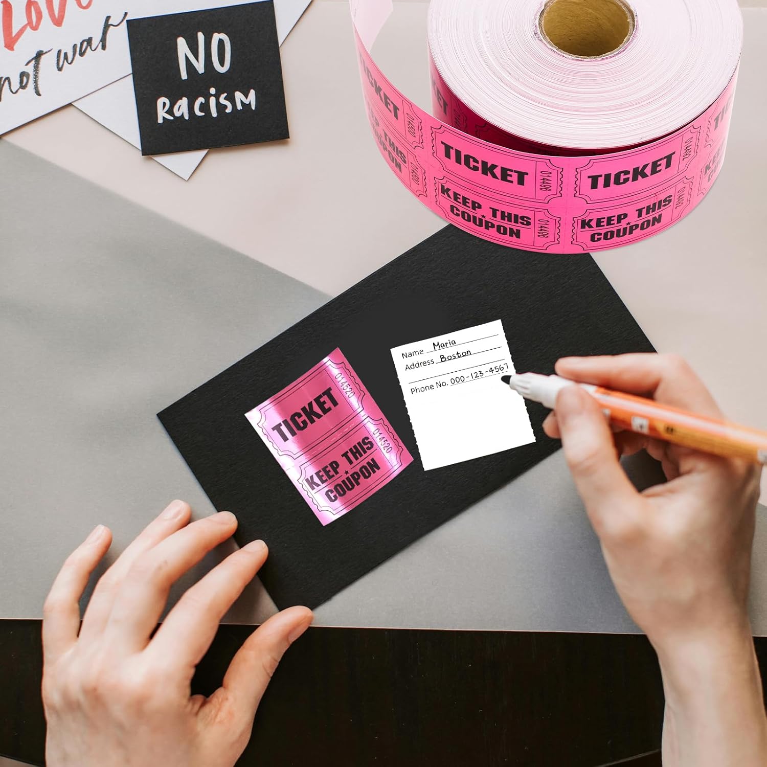 ceiba tree 1000 Raffle Tickets Double Roll Metallic Pink Foil Ticket for Events Carnivals Entry Class Reward Prizes Pink Party Supplies - Image 5