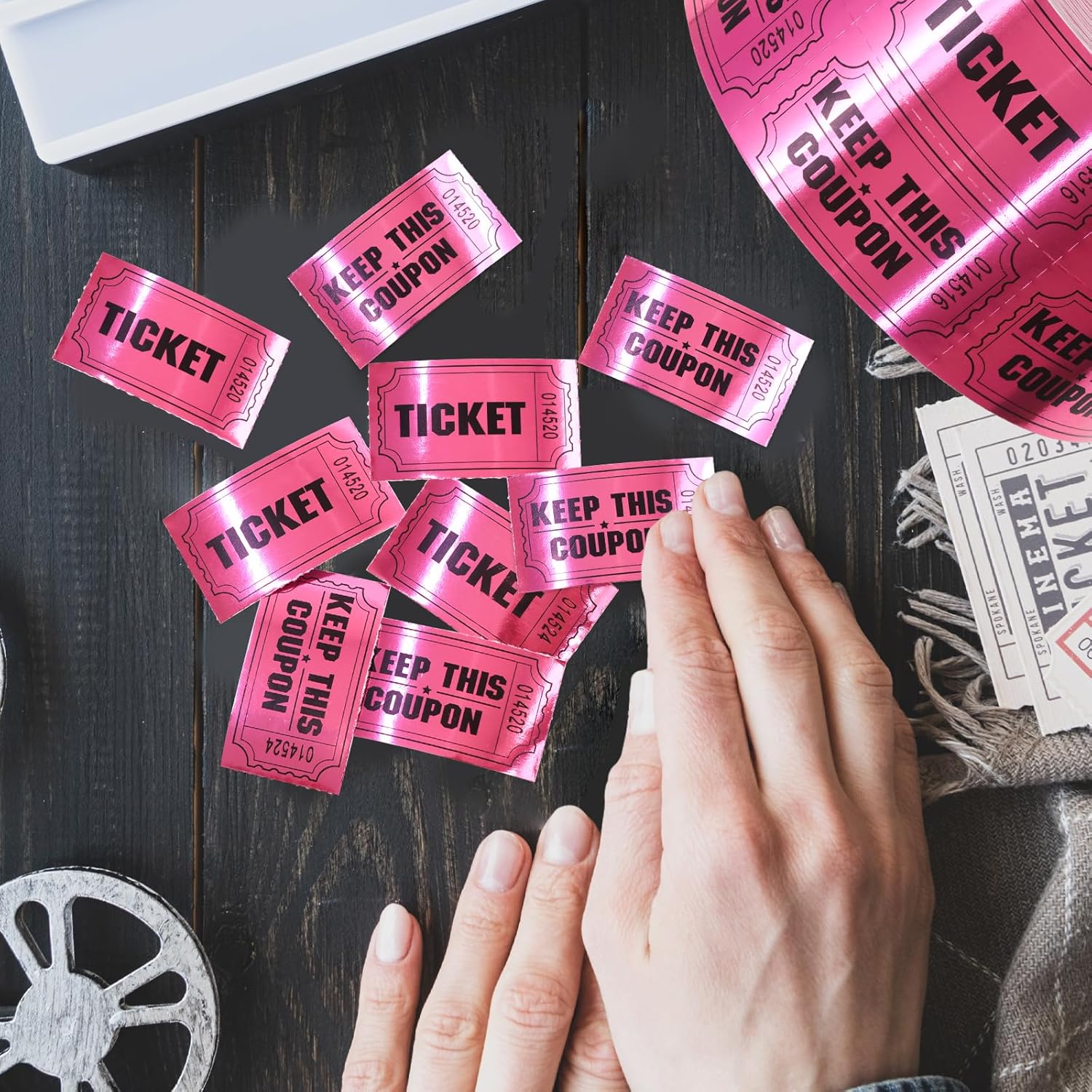 ceiba tree 1000 Raffle Tickets Double Roll Metallic Pink Foil Ticket for Events Carnivals Entry Class Reward Prizes Pink Party Supplies - Image 6