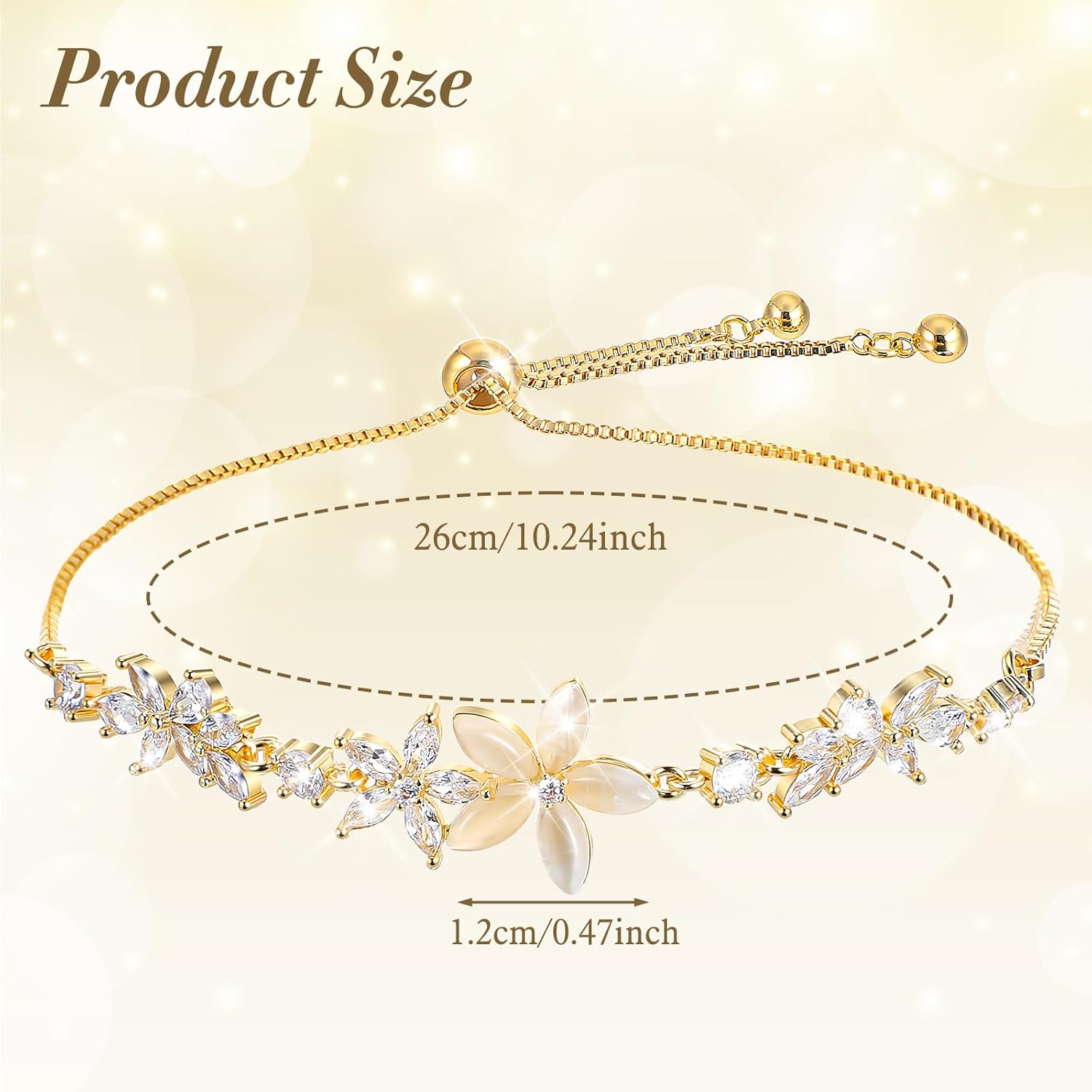 Gold Adjustable Bracelets for Women,Dainty Flower Bracelet Rhinestone Slider Floral Bracelet Floral Jewelry Adjustable Bridesmaid Bracelets Jewelry Gift - Image 1