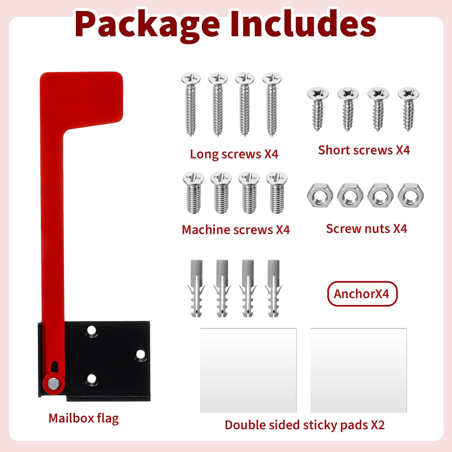 Flag for Mailbox,Red Mailbox Flag Replacement Kit Stainless Steel Mail Box Flags for Outside Metal Wood Wall Two Installation Options - Image 3