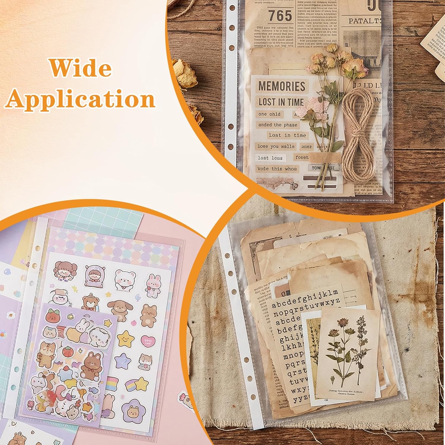 20 Sheets Clear Binder Sleeves - A5 6 Ring Binder Pocket Sheets Protectors, Double Sided Pet Clear Page Protectors for Cards Photocards Postcards Pictures Stickers Cash Organizer - Image 2