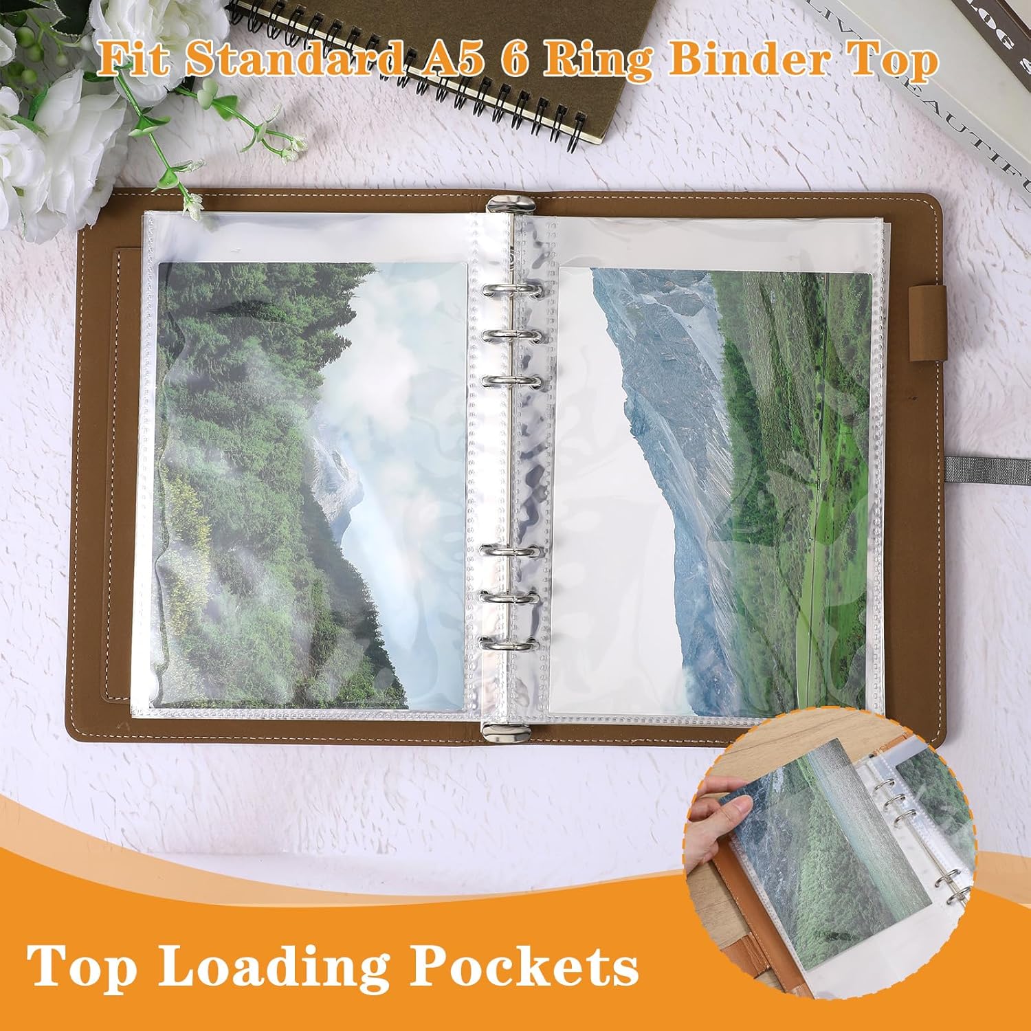 20 Sheets Clear Binder Sleeves - A5 6 Ring Binder Pocket Sheets Protectors, Double Sided Pet Clear Page Protectors for Cards Photocards Postcards Pictures Stickers Cash Organizer - Image 4