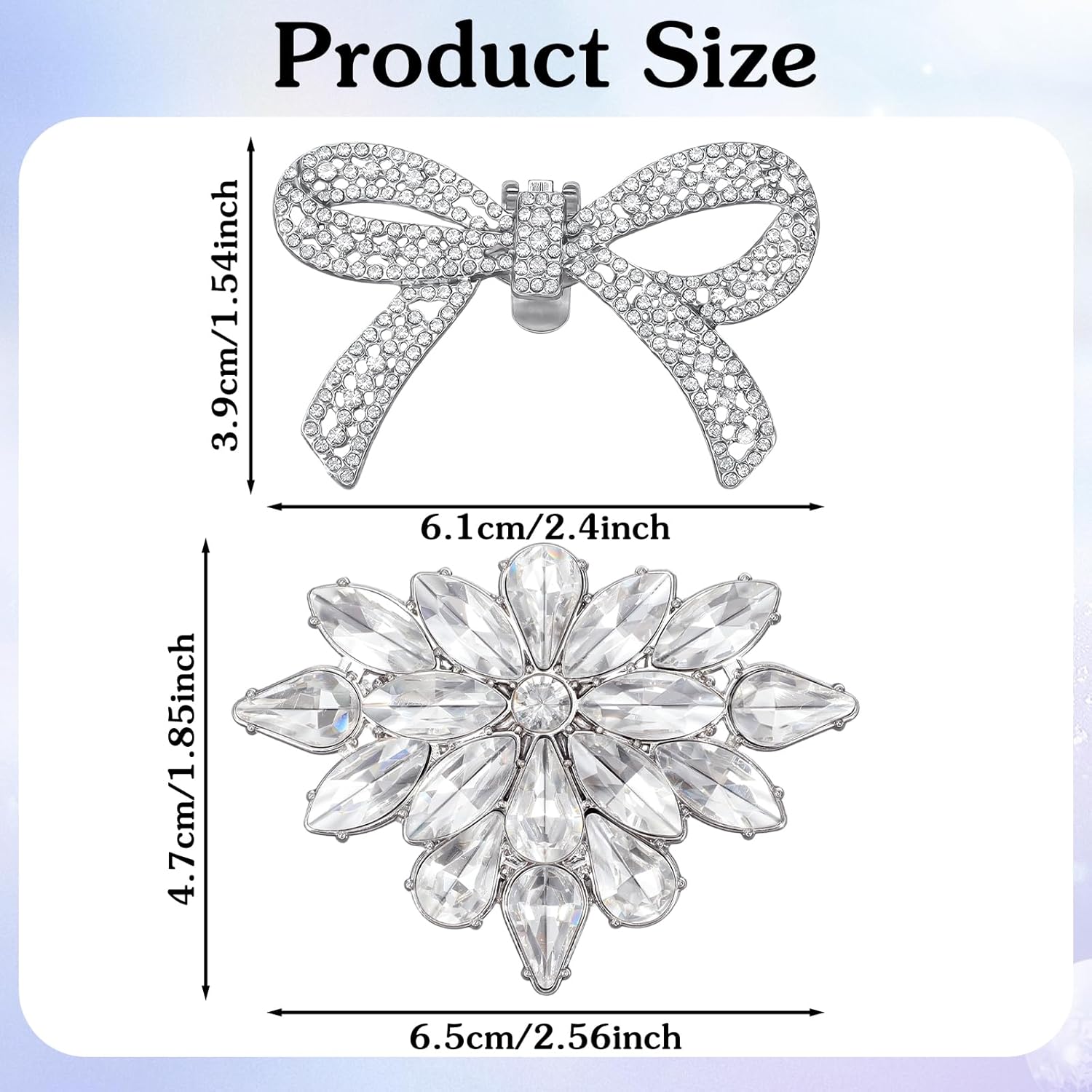 2 Pairs Rhinestone Shoe Clips for Women Dress Shoes, Bow Flower Brilliant Crystal Shoe Decor, DIY Shoes Detachable Buckle Wedding Party Accessories Mother Gifts(Sliver) - Image 1