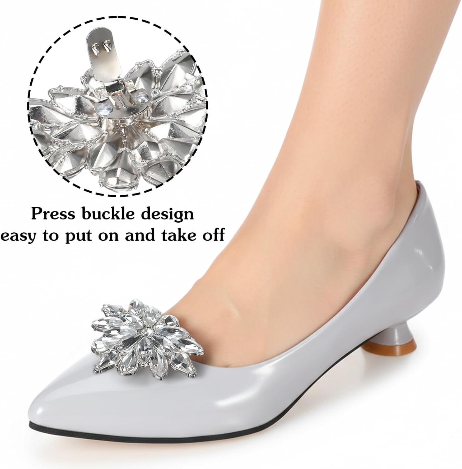 2 Pairs Rhinestone Shoe Clips for Women Dress Shoes, Bow Flower Brilliant Crystal Shoe Decor, DIY Shoes Detachable Buckle Wedding Party Accessories Mother Gifts(Sliver) - Image 2