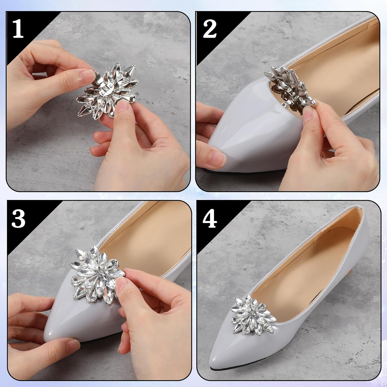 2 Pairs Rhinestone Shoe Clips for Women Dress Shoes, Bow Flower Brilliant Crystal Shoe Decor, DIY Shoes Detachable Buckle Wedding Party Accessories Mother Gifts(Sliver) - Image 4