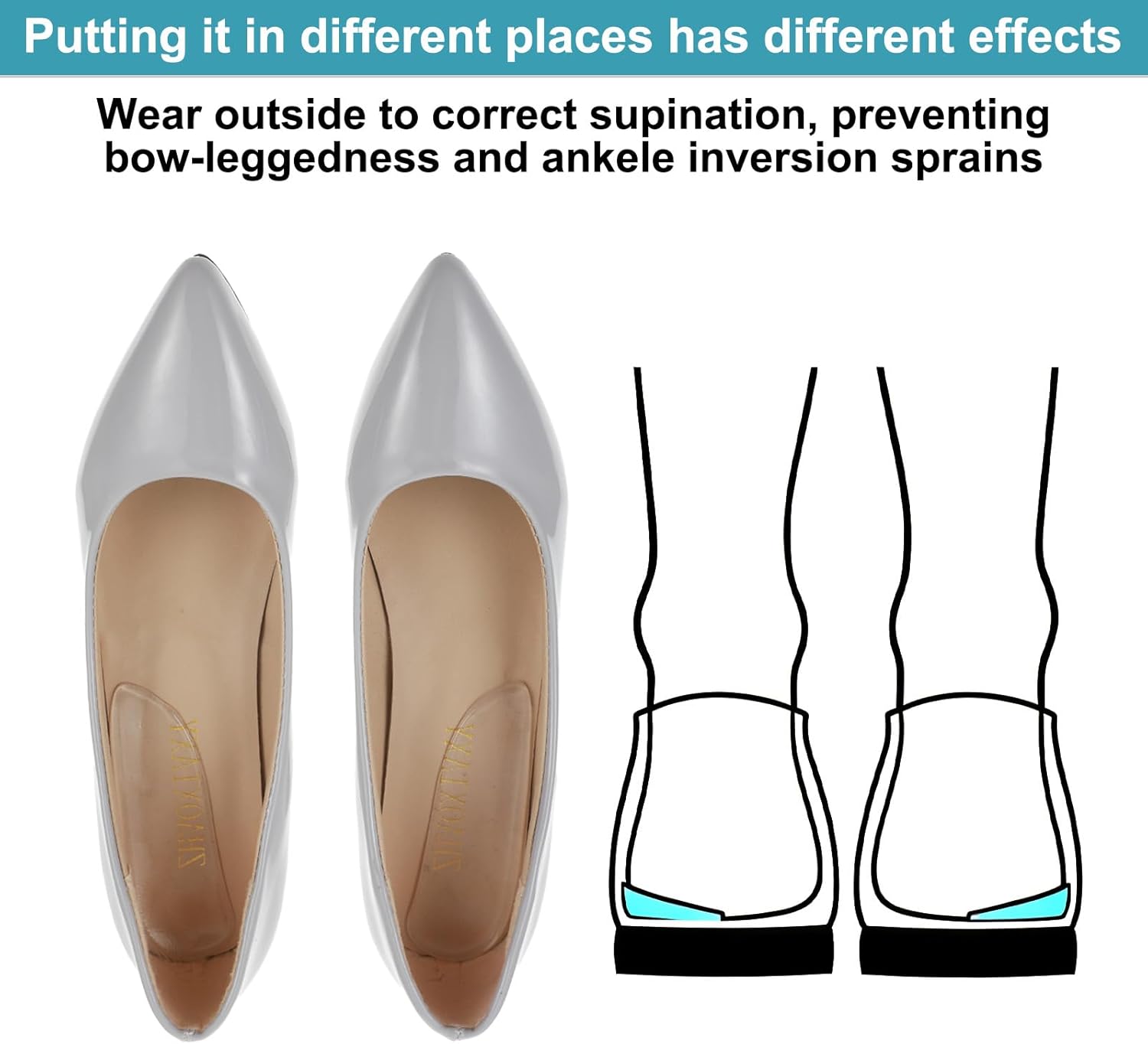 5 Pairs Medial & Lateral Heel Wedge Silicone Insoles, Corrective Adhesive Shoe Inserts for Foot Alignment Knock Knee Pain Bow Legs Osteoarthritis for Men Women - Image 4