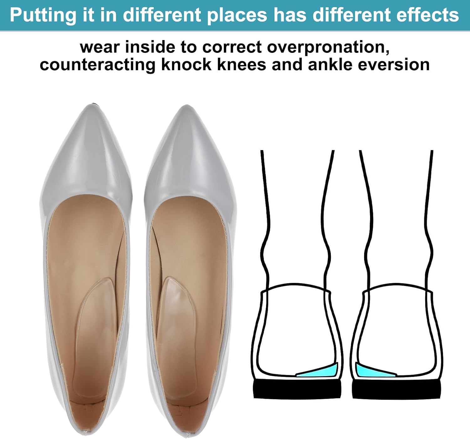 5 Pairs Medial & Lateral Heel Wedge Silicone Insoles, Corrective Adhesive Shoe Inserts for Foot Alignment Knock Knee Pain Bow Legs Osteoarthritis for Men Women - Image 5