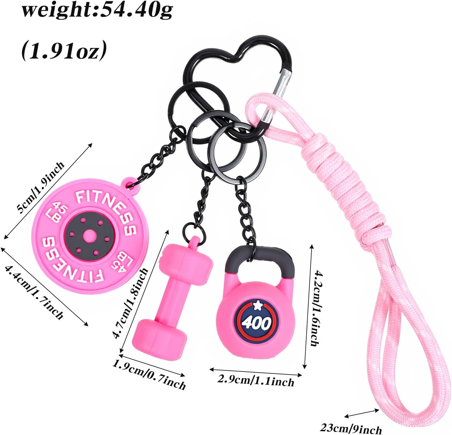 Fitness Keychain for Women,Dumbbell Gym Bag Charm,PVC Workout Keychain Accessory for Gym Lovers (Black) - Image 1