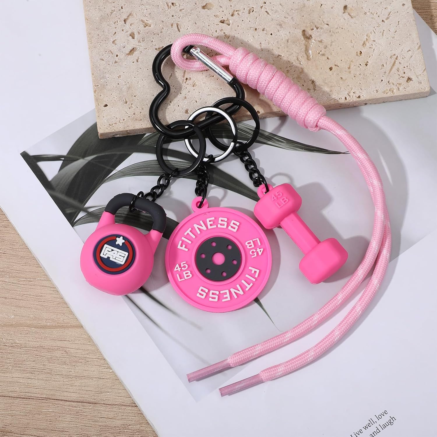 Fitness Keychain for Women,Dumbbell Gym Bag Charm,PVC Workout Keychain Accessory for Gym Lovers (Black) - Image 2