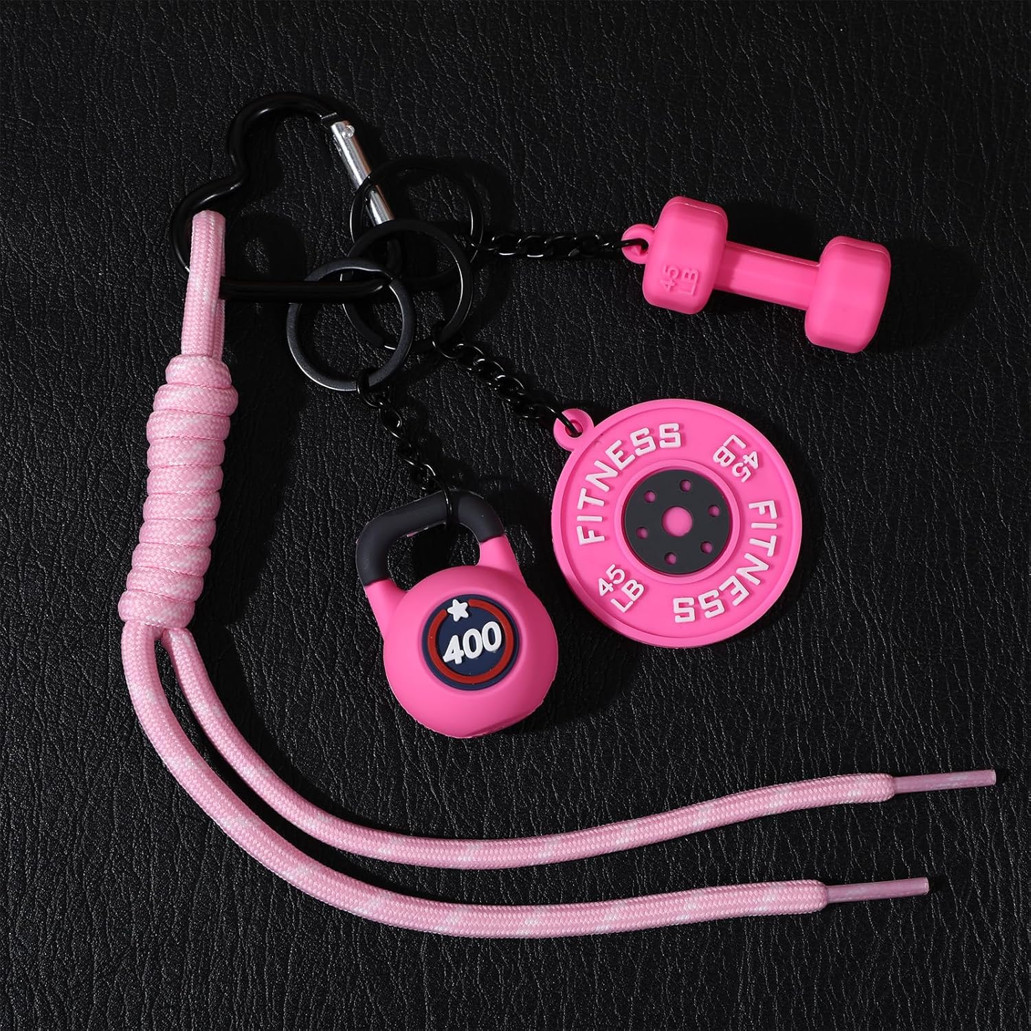 Fitness Keychain for Women,Dumbbell Gym Bag Charm,PVC Workout Keychain Accessory for Gym Lovers (Black) - Image 6