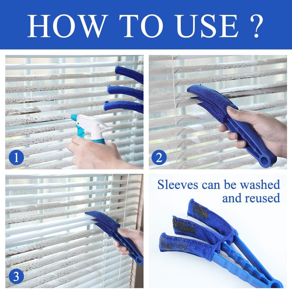 Window Blind Cleaner Duster Brush with 5 Microfiber Sleeves - Blind Cleaner Tools for Window Shutters Blind Air Conditioner Jalousie Dust - Image 3