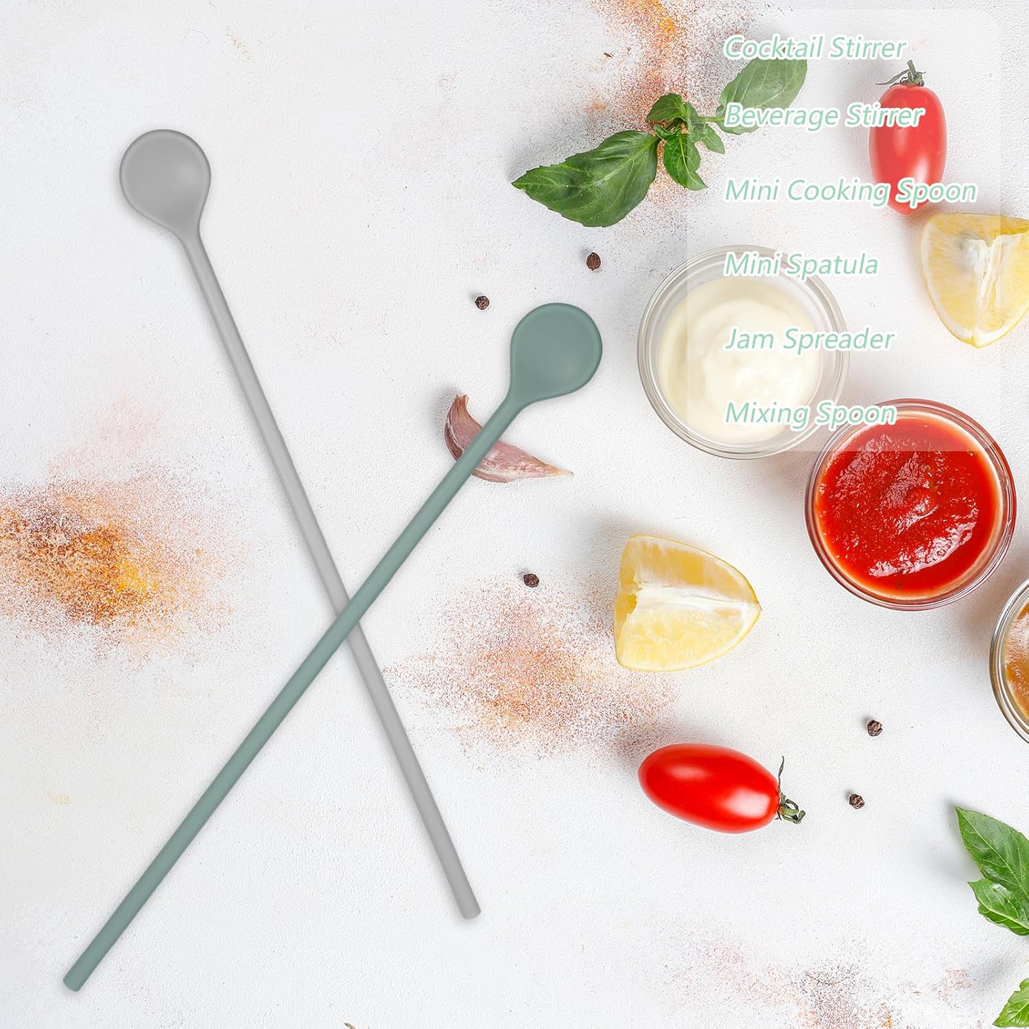 3Pcs Silicone Long Spoons for Stirring,Drink Stirrer Coffee Stir Spoons Long Stirring Silicone Spoon Reusable Cocktail Coffee Stirrers for Home Bar 9.9