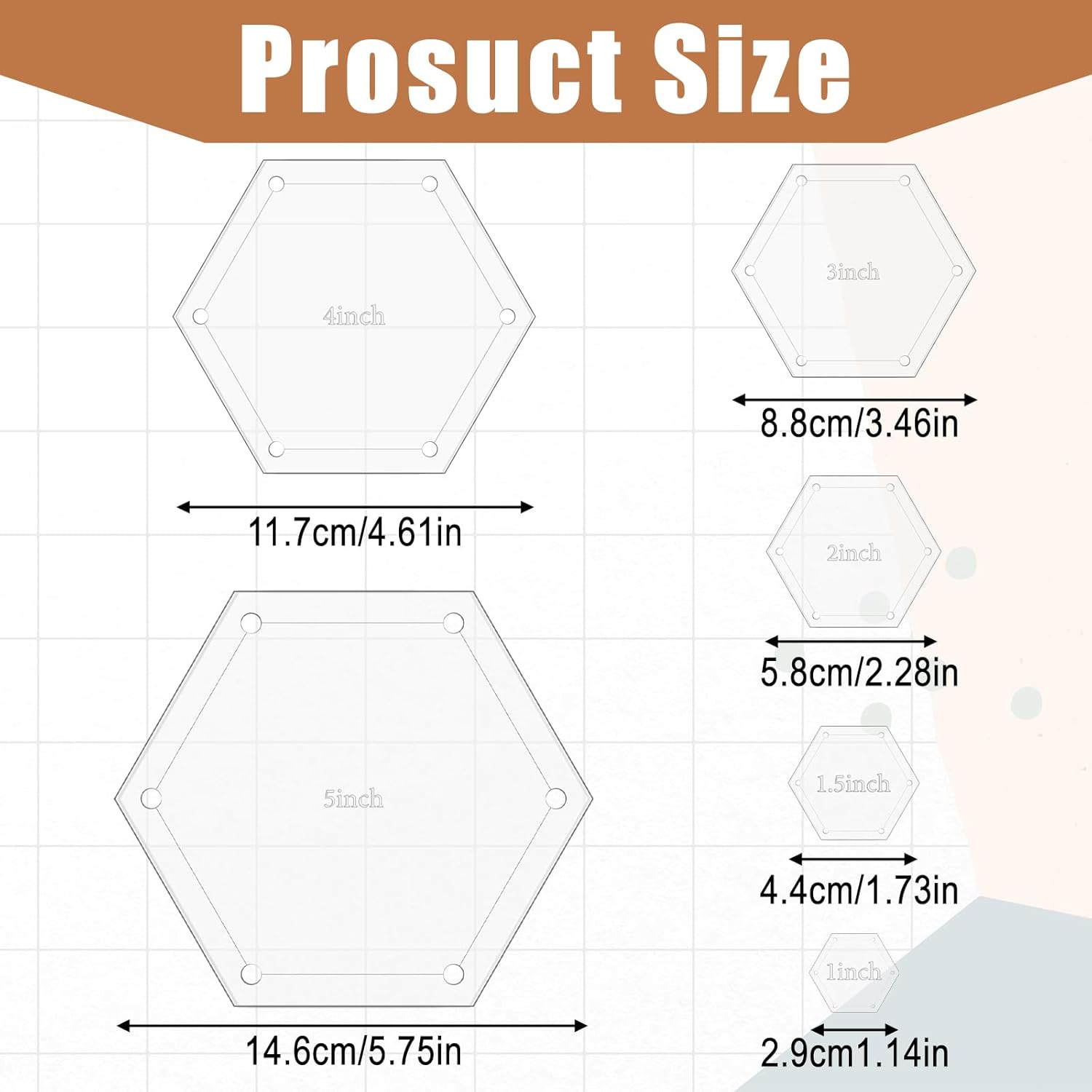 6Pcs Hexagon Quilting Templates Acrylic, 1