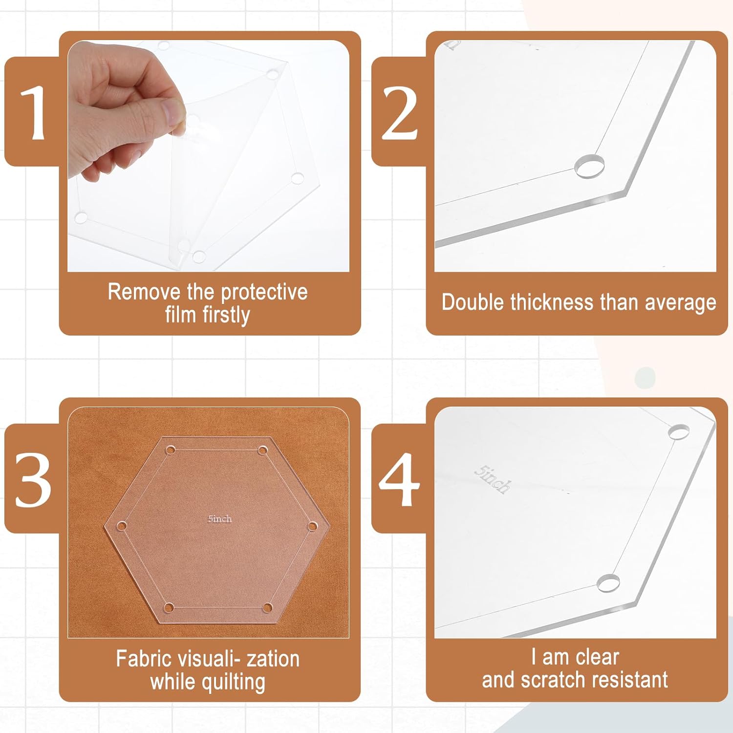 6Pcs Hexagon Quilting Templates Acrylic, 1
