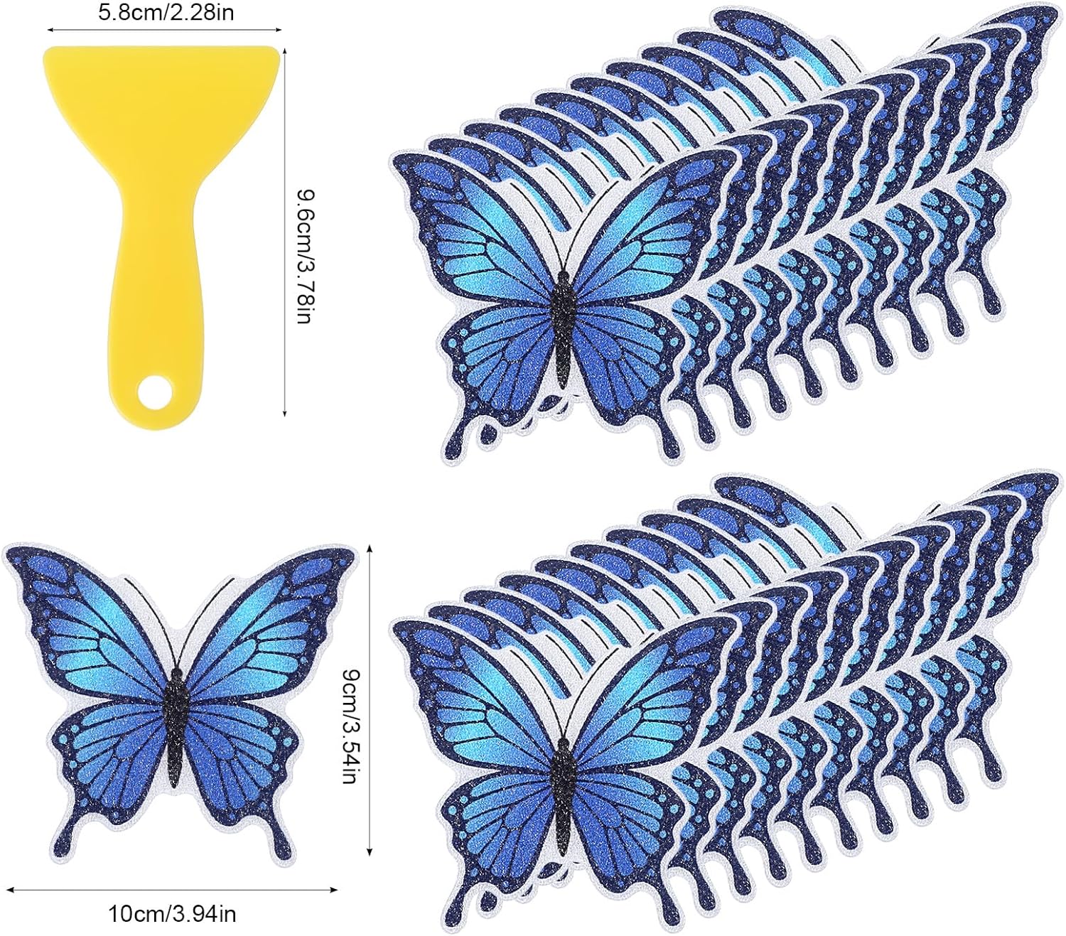 20 PCS Butterfly Non Slip Bathtub Stickers, Adhesive Anti Slip Decal Treads for Shower & Bath Tub with Scraper for Safety Bathroom Tubs, Shower Floor, Stairs(Blue) - Image 1