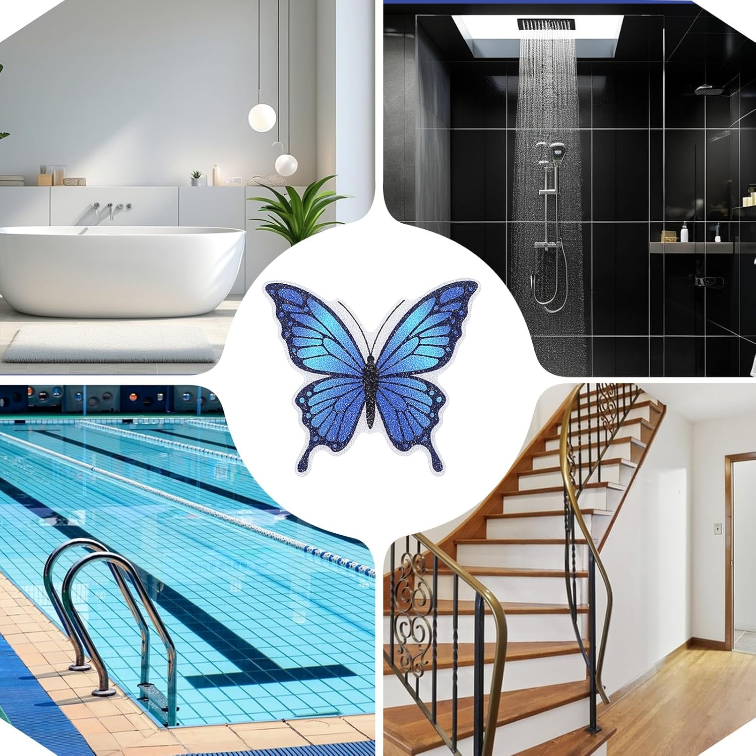 20 PCS Butterfly Non Slip Bathtub Stickers, Adhesive Anti Slip Decal Treads for Shower & Bath Tub with Scraper for Safety Bathroom Tubs, Shower Floor, Stairs(Blue) - Image 6