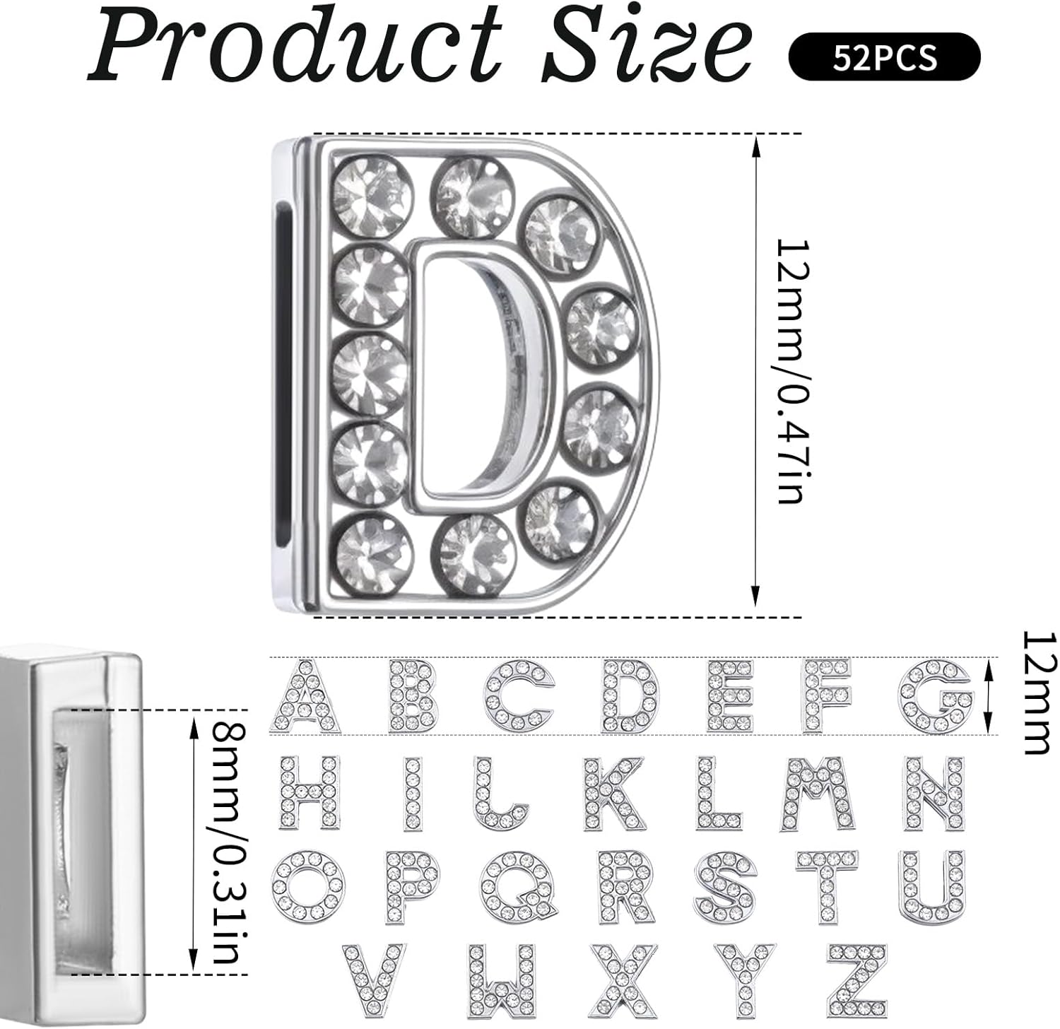 52Pcs A-Z Rhinestone Letter Charms for Bracelet,Alphabet Junk Case Charms for Jewelry Making Alphabet Beads DIY Bracelet Charm Supplies - Image 1