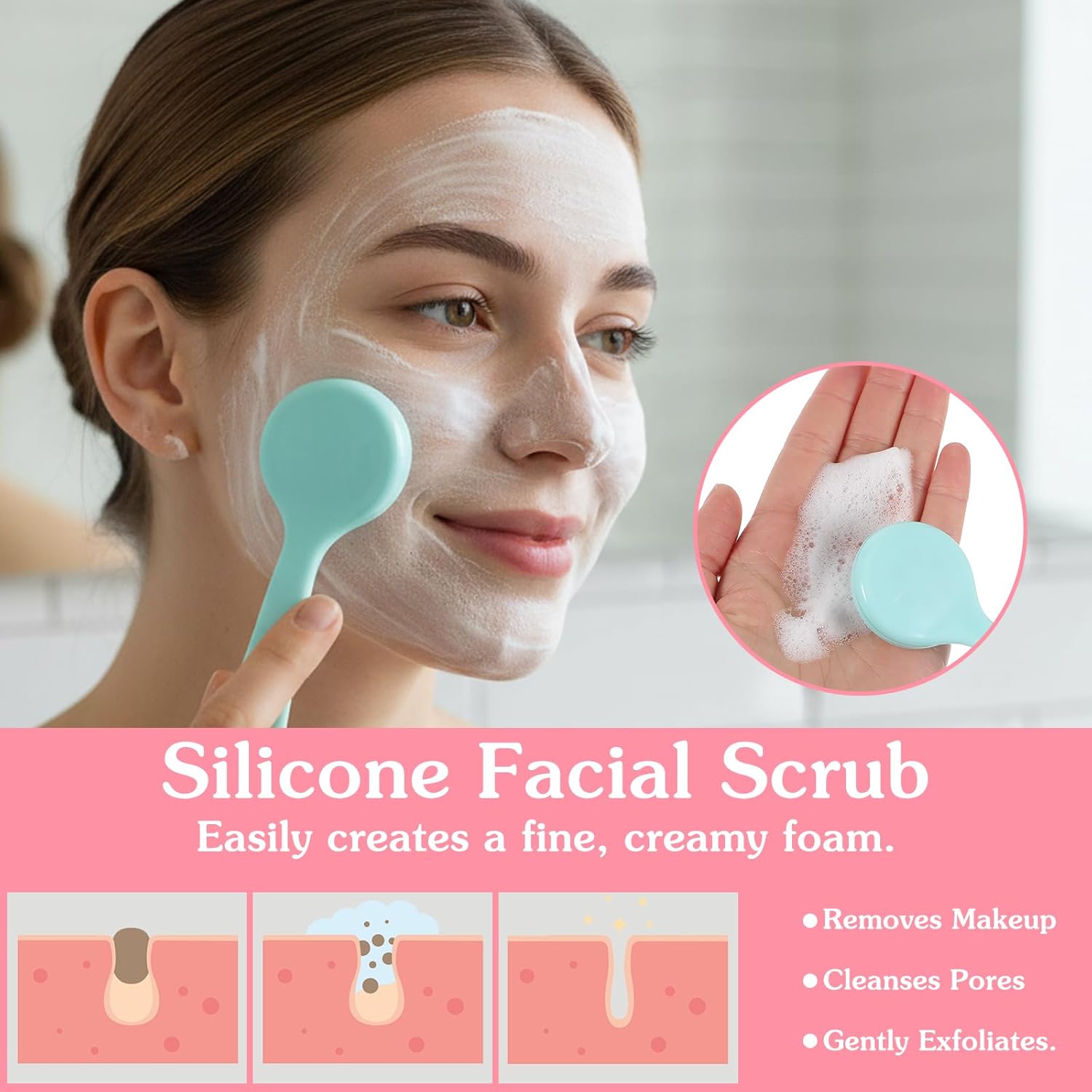 4 Pcs Silicone Face Brush Manual Facial Cleansing Brush, Soft Face Scrubber Waterproof Exfoliating Brushes, Silicone Cleaning Scrubber Exfoliator Cleanser for Women Blackheads Makeup Residues Removal - Image 2