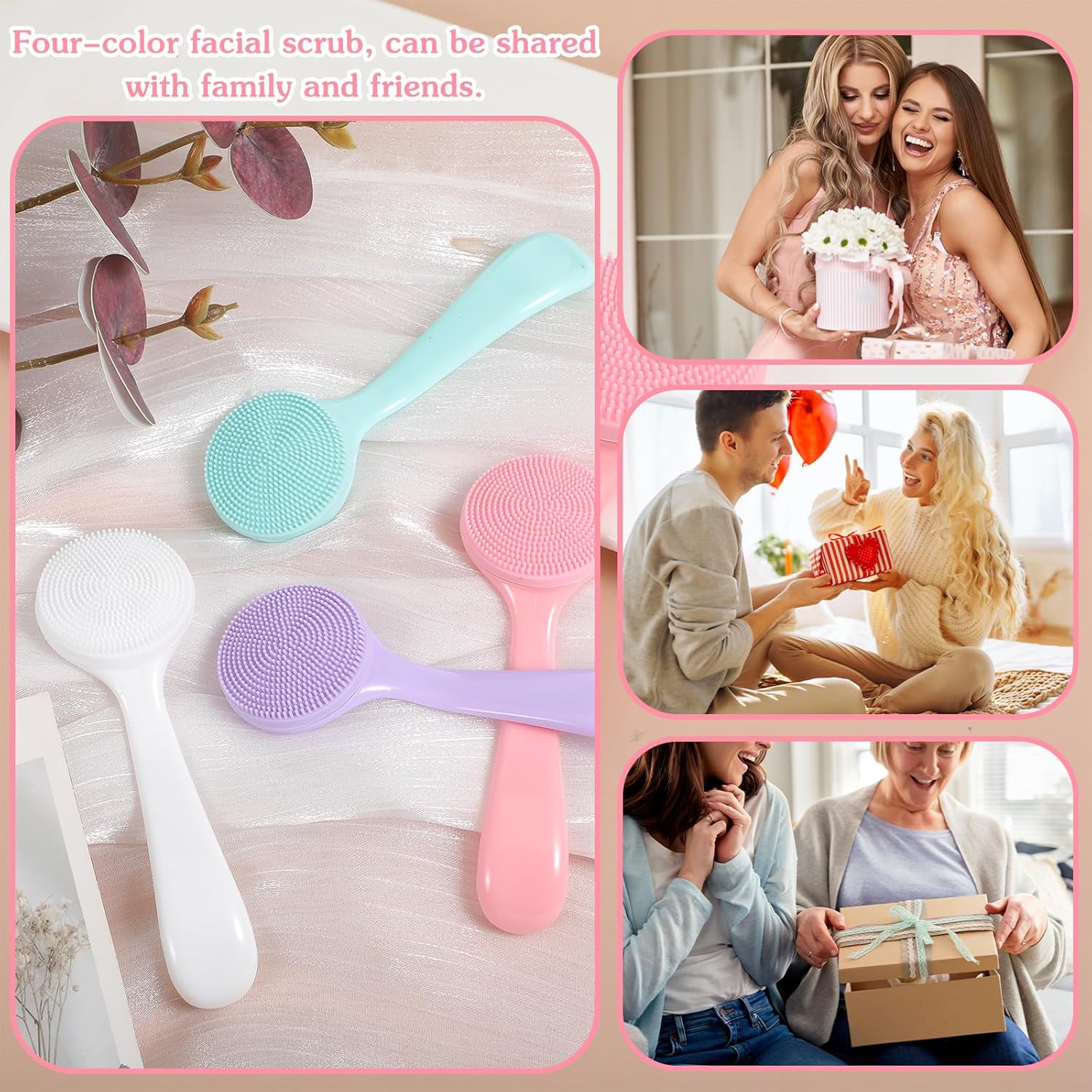 4 Pcs Silicone Face Brush Manual Facial Cleansing Brush, Soft Face Scrubber Waterproof Exfoliating Brushes, Silicone Cleaning Scrubber Exfoliator Cleanser for Women Blackheads Makeup Residues Removal - Image 6