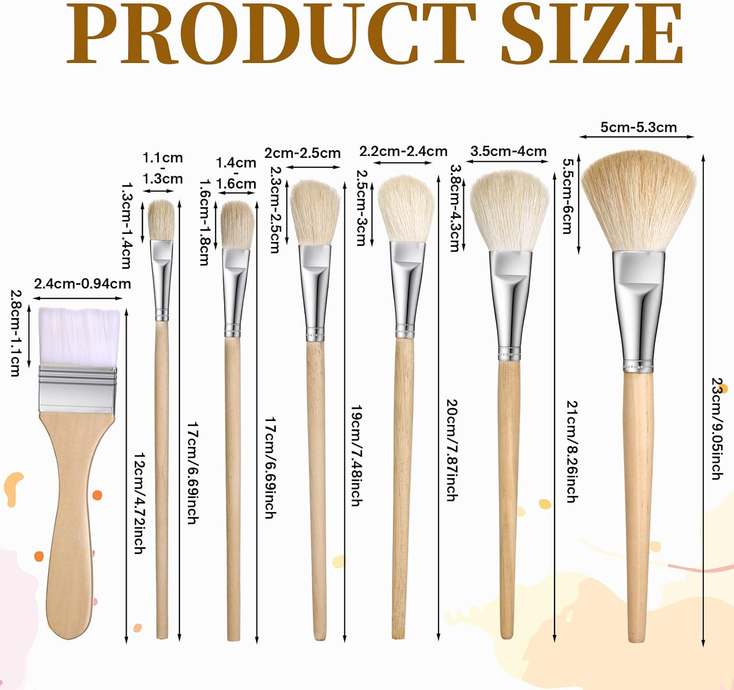 Mop Brush for Acrylic Painting, 7 Pieces Versatile Blending Brush Paint Brushes for Acrylic Painting Goat Hair Paint Brushes Set with Wooden Handle for Watercolor Oil Face Body Art - Image 1
