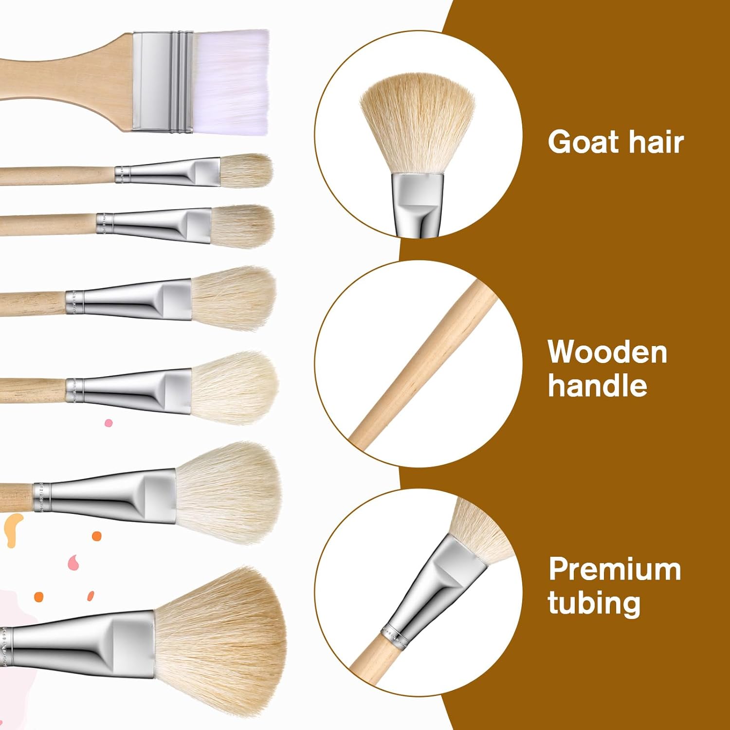 Mop Brush for Acrylic Painting, 7 Pieces Versatile Blending Brush Paint Brushes for Acrylic Painting Goat Hair Paint Brushes Set with Wooden Handle for Watercolor Oil Face Body Art - Image 2