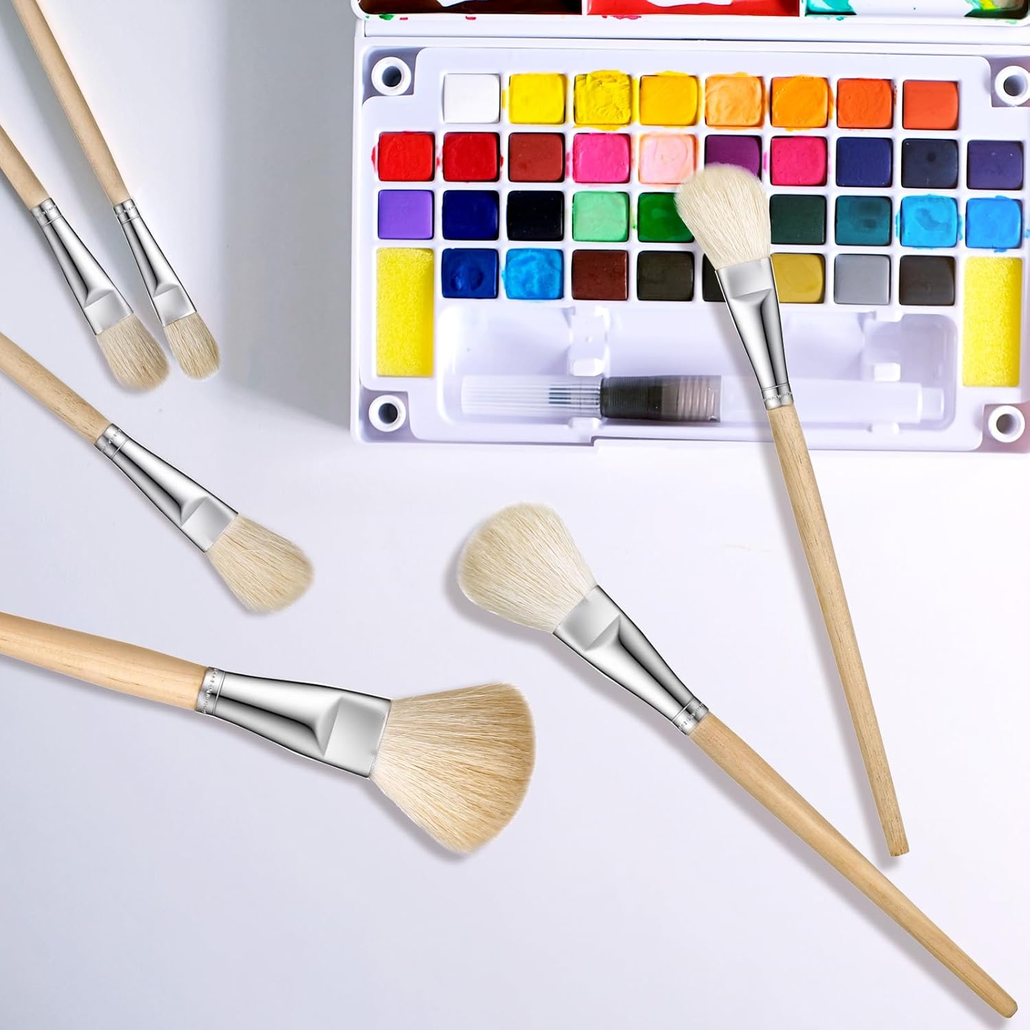 Mop Brush for Acrylic Painting, 7 Pieces Versatile Blending Brush Paint Brushes for Acrylic Painting Goat Hair Paint Brushes Set with Wooden Handle for Watercolor Oil Face Body Art - Image 5