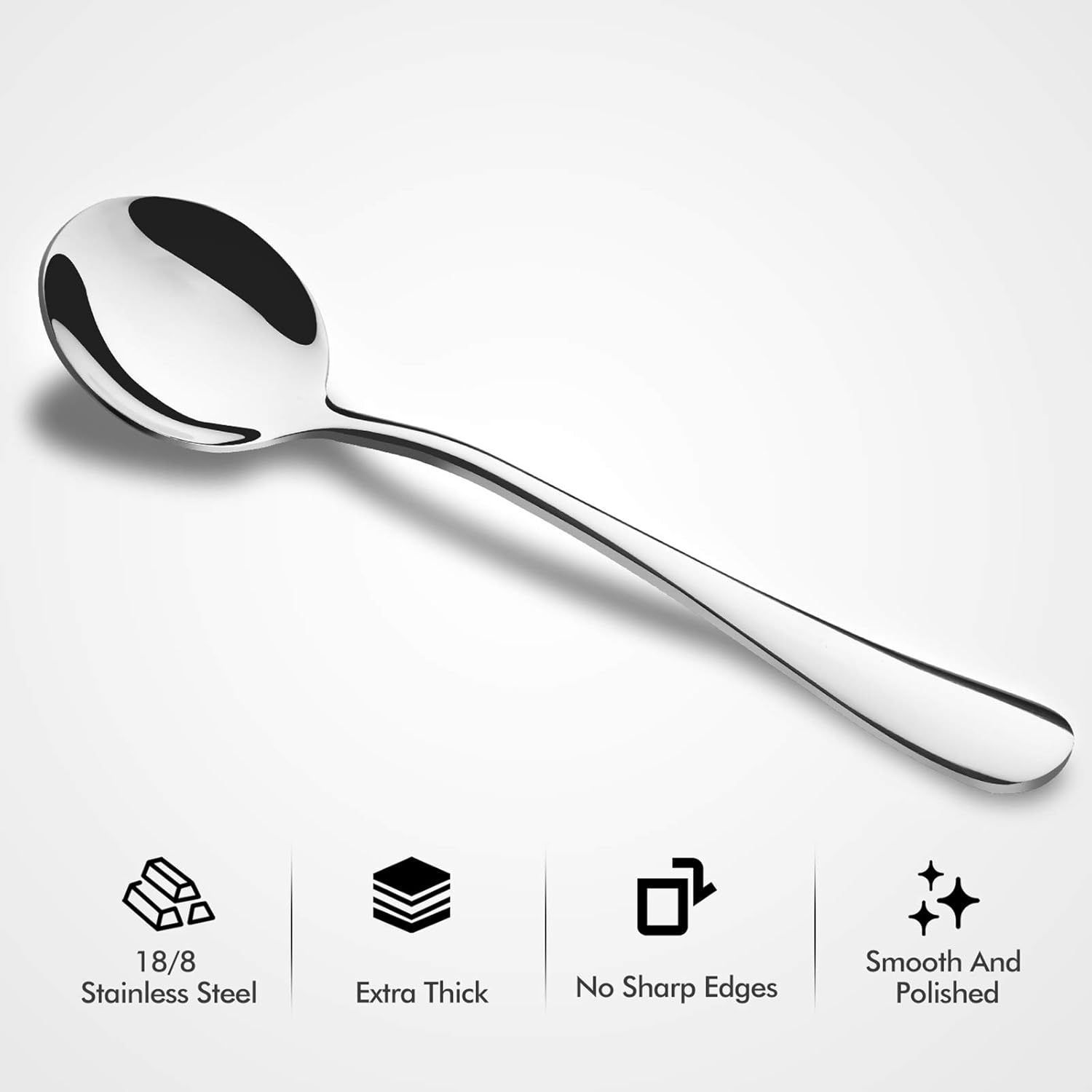 12-Piece Soup Spoons, Round Stainless Steel Bouillon Spoons - Image 2