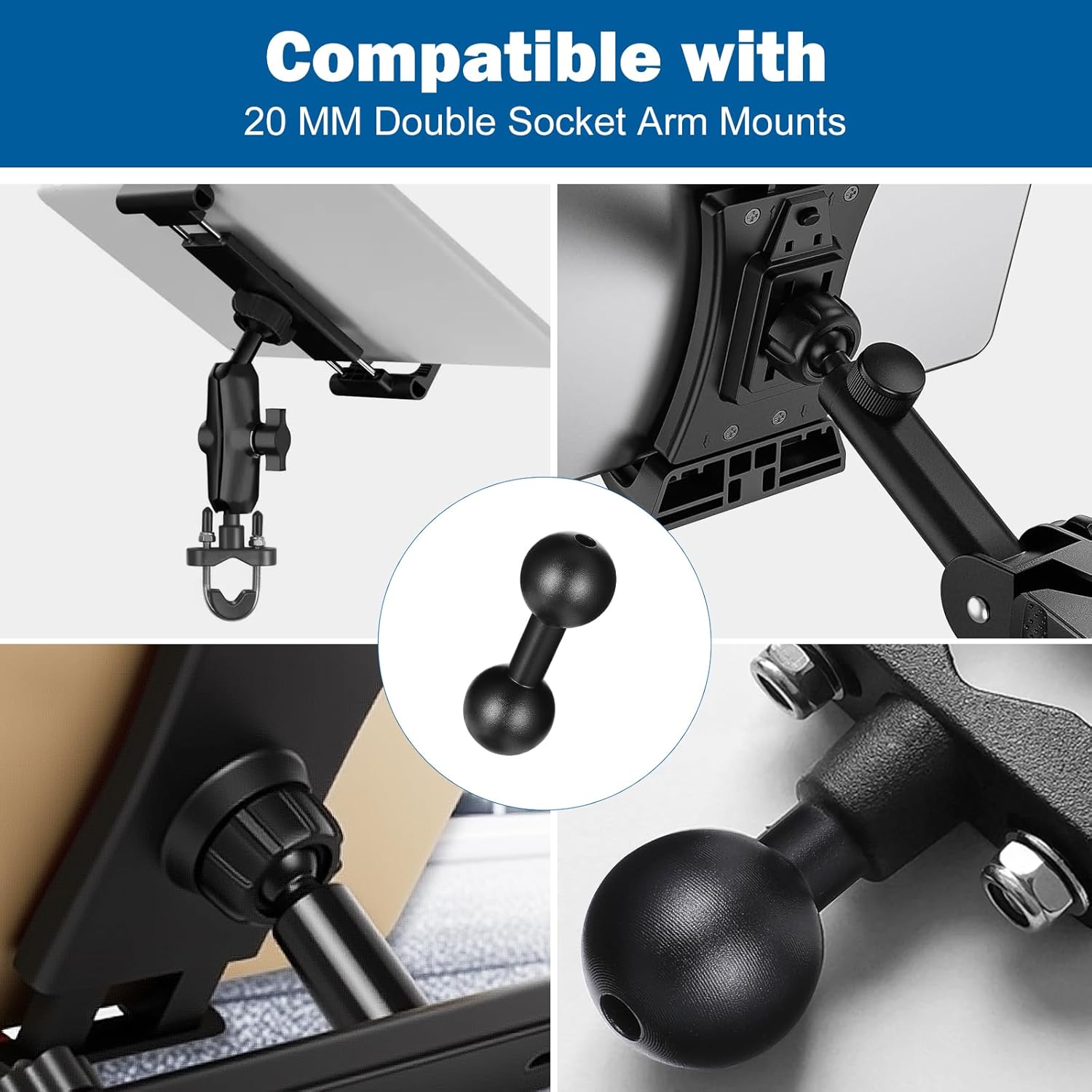 20mm to 20mm Ball Mount Arm, Black Aluminum Alloy Ball Adapter Double Balls Mount Extension Connector for Secure Attachment for Mounting Arm with 20 mm Connections Compatible with 20 mm Mounting Arms - Image 2