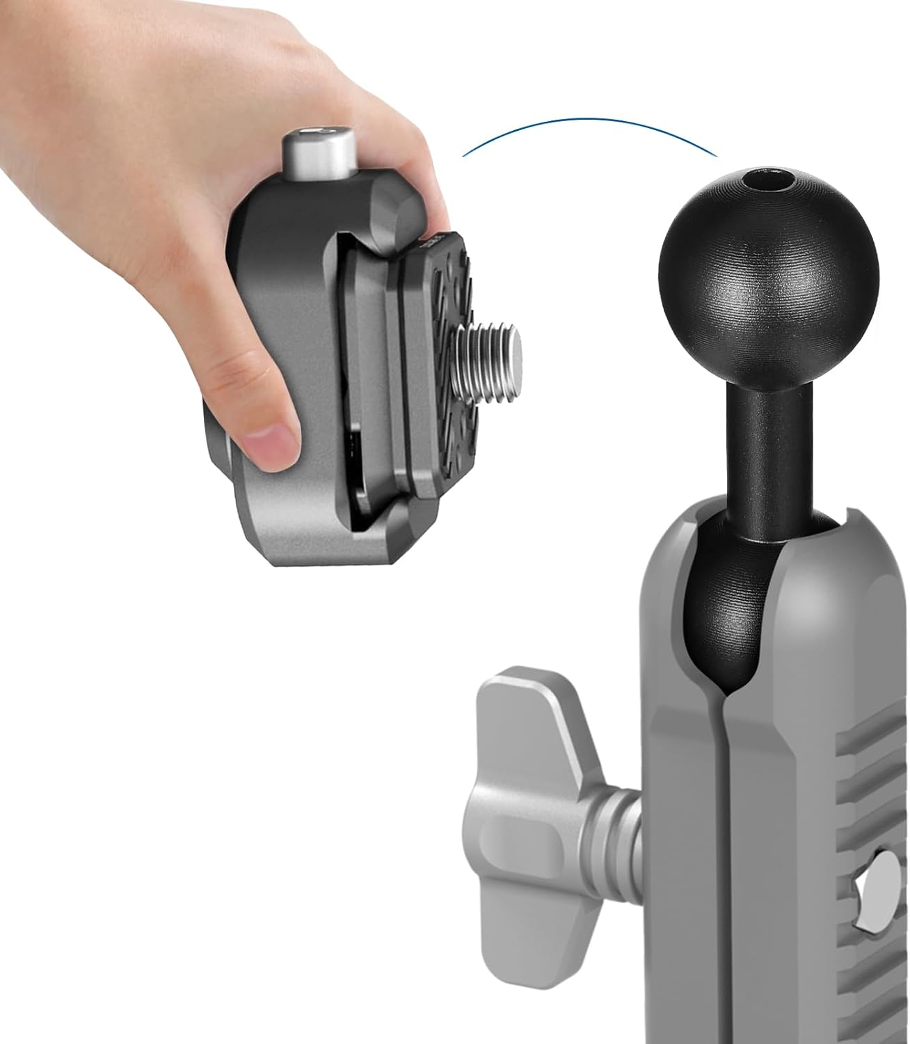 20mm to 20mm Ball Mount Arm, Black Aluminum Alloy Ball Adapter Double Balls Mount Extension Connector for Secure Attachment for Mounting Arm with 20 mm Connections Compatible with 20 mm Mounting Arms - Image 4