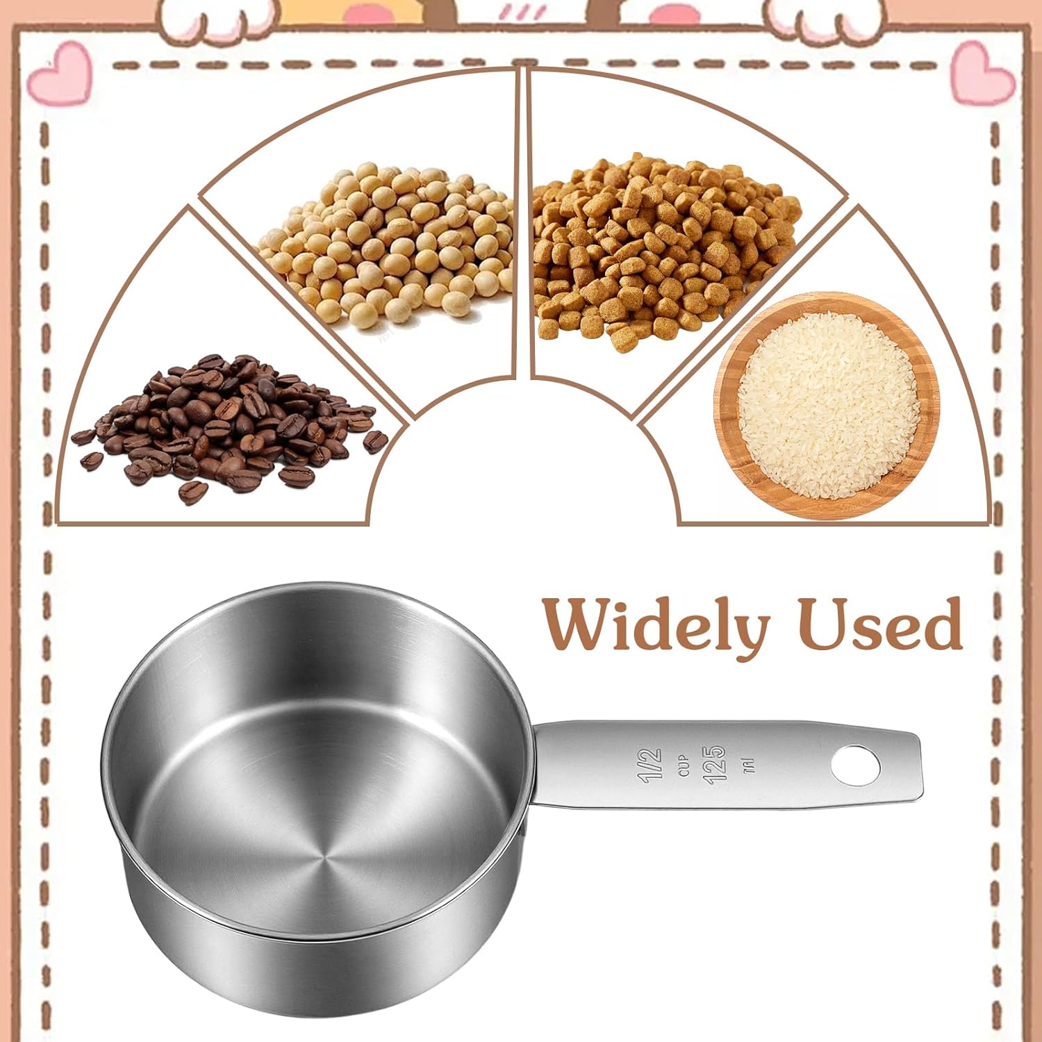 2 Pcs 1/2 Cup Dog Food Scoop, 1/2 Cup Measuring Scoop, 125 ml Stainless Steel Half Cups Dog Food Measuring Scoops for Feeding Pet, Cat, Dogs, Rabbit, Bird, Wet and Dry Ingredients, Dishwasher Safe - Image 2