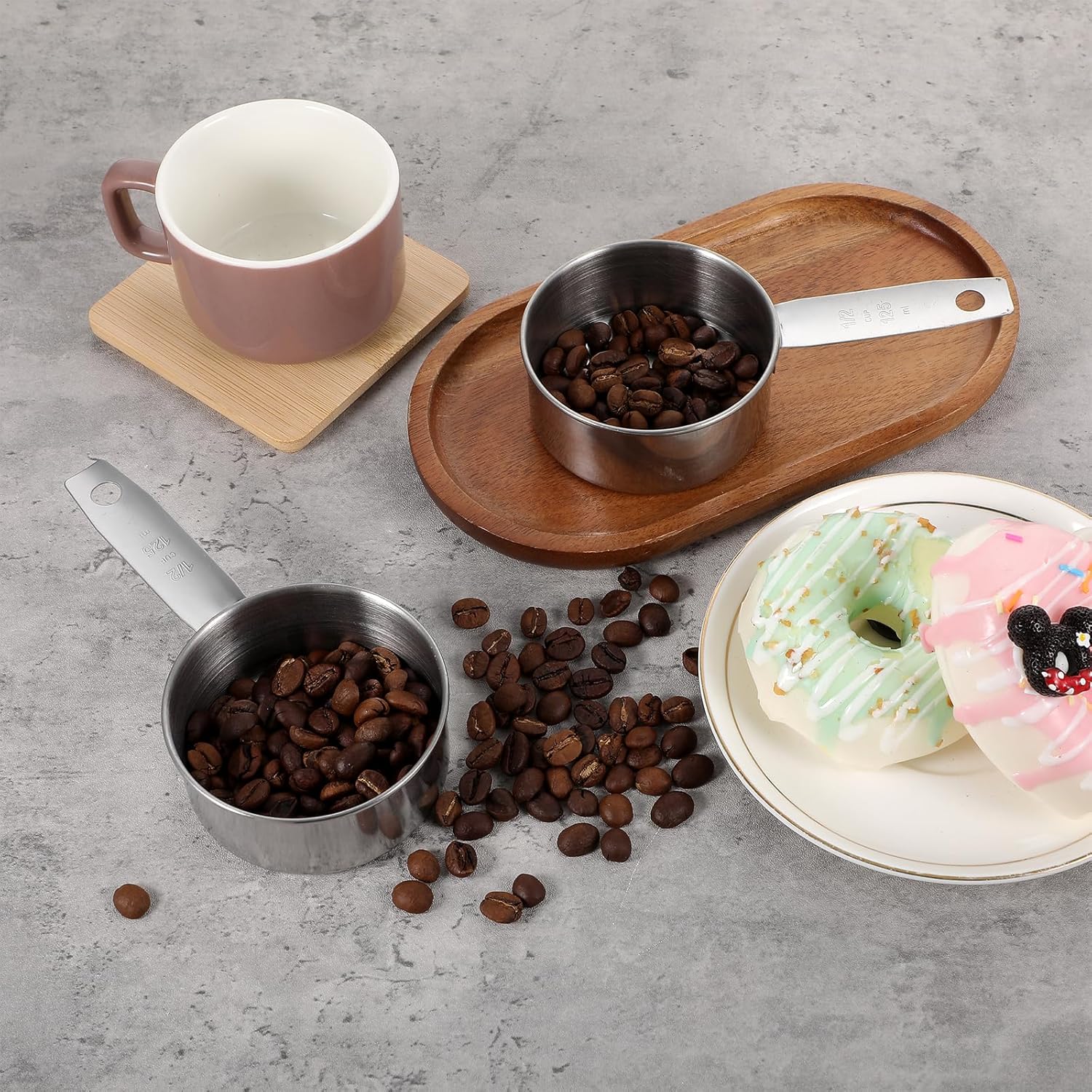 2 Pcs 1/2 Cup Dog Food Scoop, 1/2 Cup Measuring Scoop, 125 ml Stainless Steel Half Cups Dog Food Measuring Scoops for Feeding Pet, Cat, Dogs, Rabbit, Bird, Wet and Dry Ingredients, Dishwasher Safe - Image 3