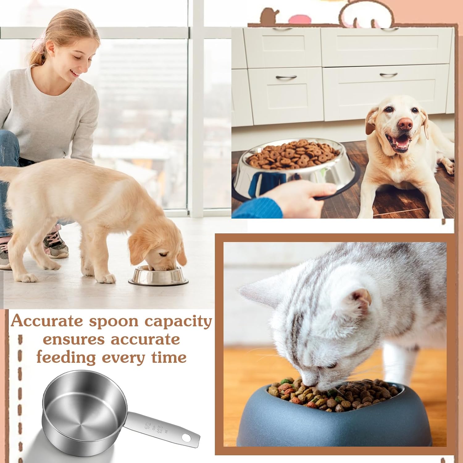 2 Pcs 1/2 Cup Dog Food Scoop, 1/2 Cup Measuring Scoop, 125 ml Stainless Steel Half Cups Dog Food Measuring Scoops for Feeding Pet, Cat, Dogs, Rabbit, Bird, Wet and Dry Ingredients, Dishwasher Safe - Image 5