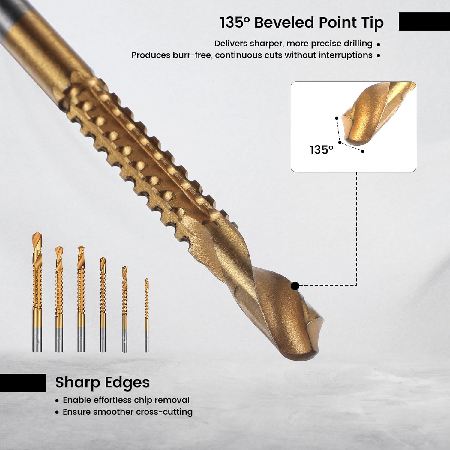 6 Pack Titanium Drill Bit Set, 3-8mm Serrated Side Cutting Drill Bit, Titanium Serrated Cutting Bits, Woodworking Tools, Hole Holesaw Tool for Plastic Metal Wood Hole - Image 4