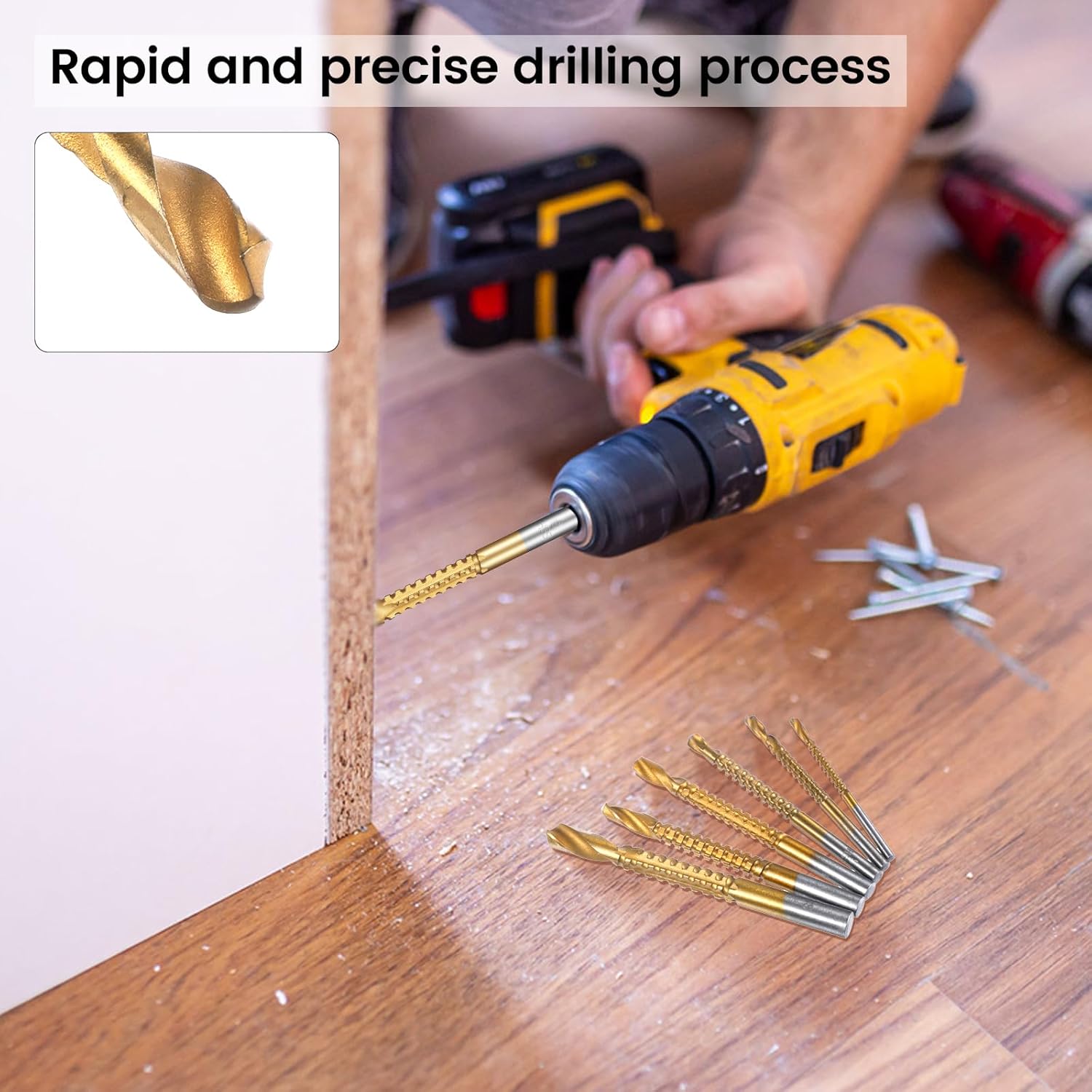 6 Pack Titanium Drill Bit Set, 3-8mm Serrated Side Cutting Drill Bit, Titanium Serrated Cutting Bits, Woodworking Tools, Hole Holesaw Tool for Plastic Metal Wood Hole - Image 6