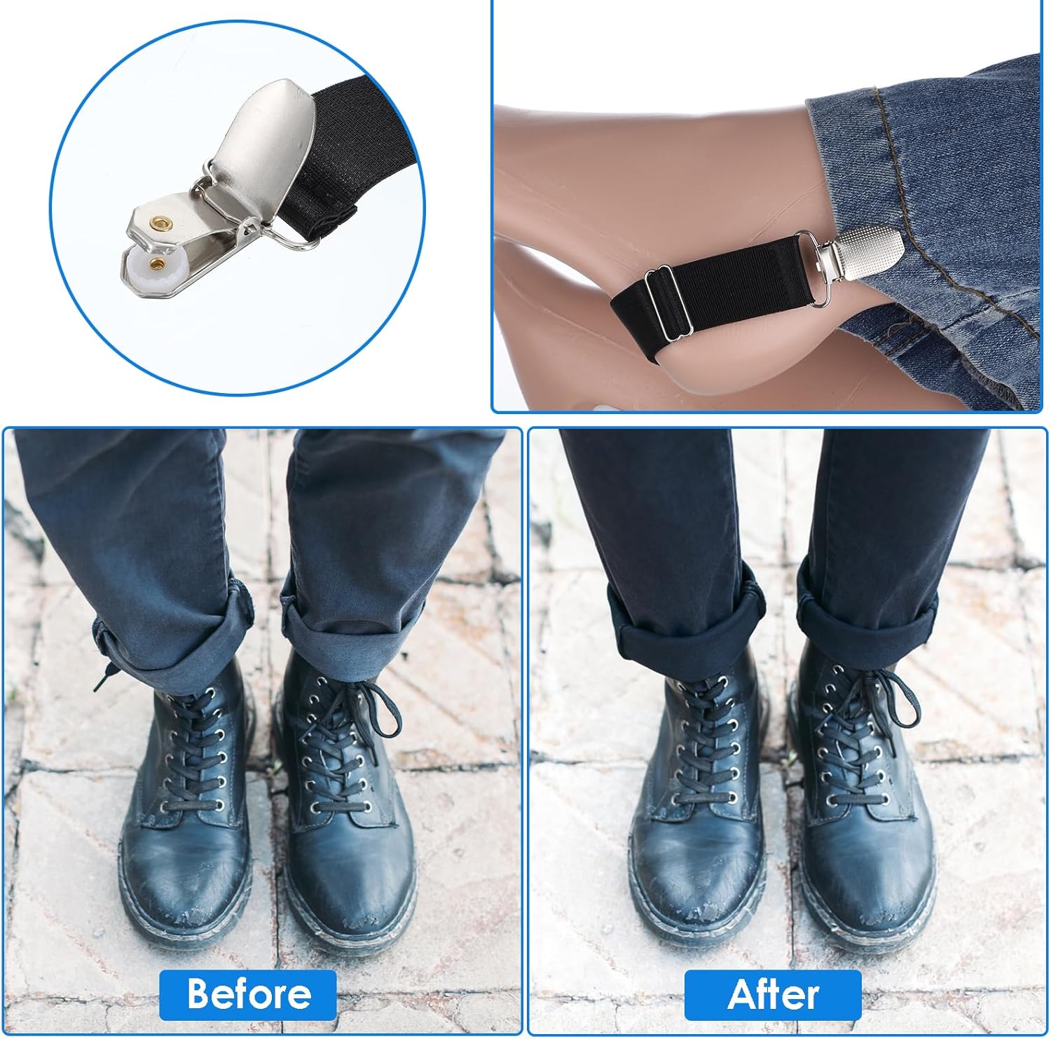 Vin Beauty 4 Pcs Adjustable Elastic Boot Straps Pant Leg Straps Elastic Adjustable Cowboy Boot Strap Clamp for Pants for Women and Men Riding Motorcycle Mitten Pants - Image 4