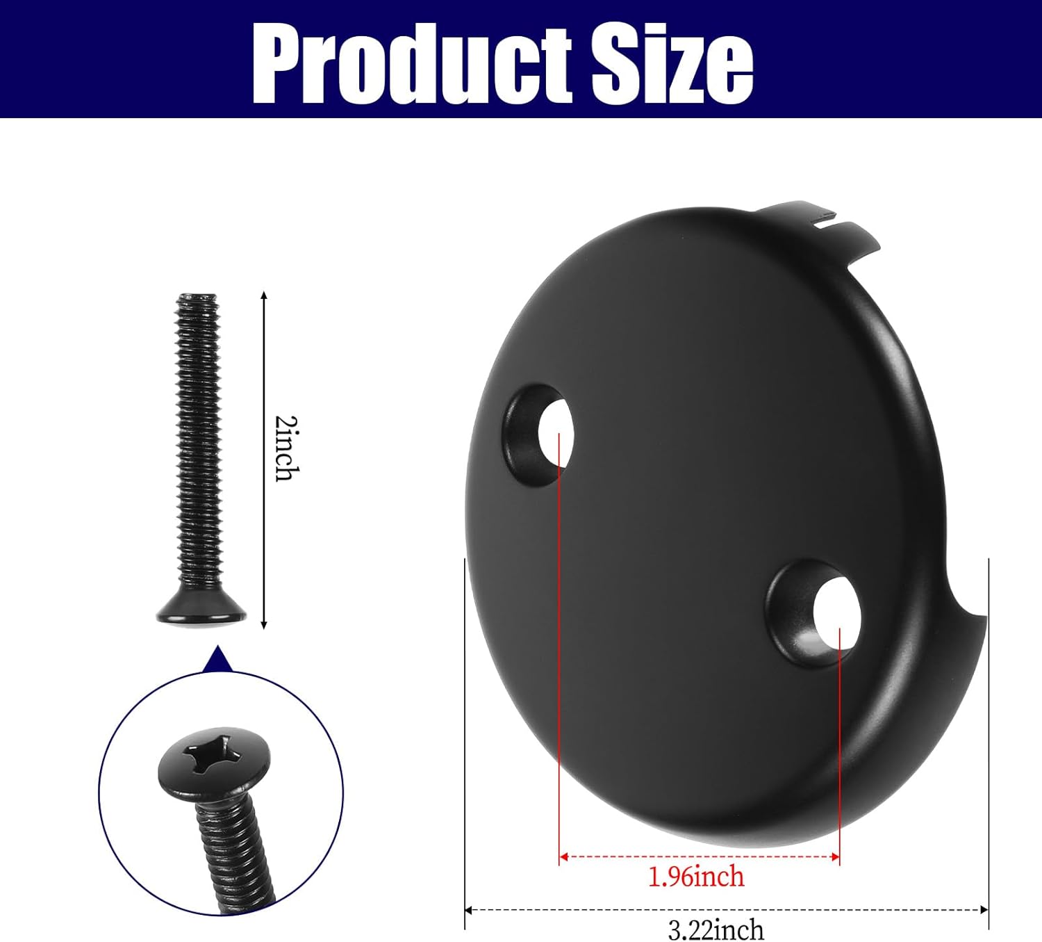 Bathtub Overflow Drain Cover 3-1/8 inch, Two Hole Tub Overflow Drain Cover, Bath Face Plate Bathtub with Screws for Most Standard Bath Tub Drains Black - Image 1