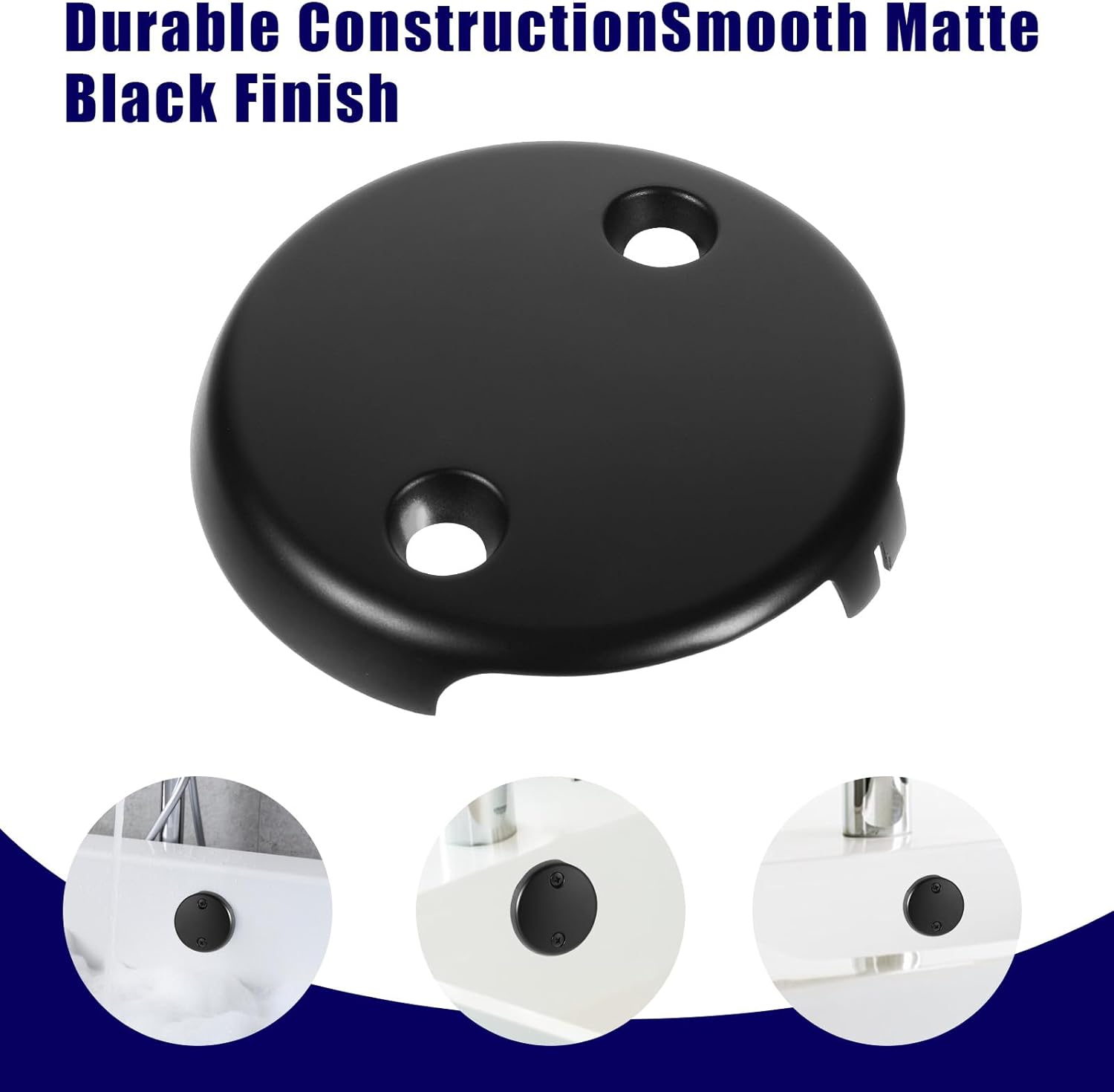 Bathtub Overflow Drain Cover 3-1/8 inch, Two Hole Tub Overflow Drain Cover, Bath Face Plate Bathtub with Screws for Most Standard Bath Tub Drains Black - Image 2