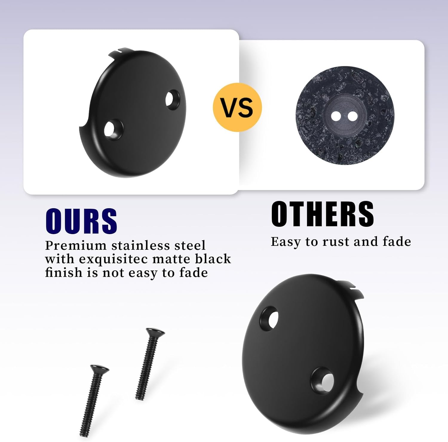 Bathtub Overflow Drain Cover 3-1/8 inch, Two Hole Tub Overflow Drain Cover, Bath Face Plate Bathtub with Screws for Most Standard Bath Tub Drains Black - Image 3