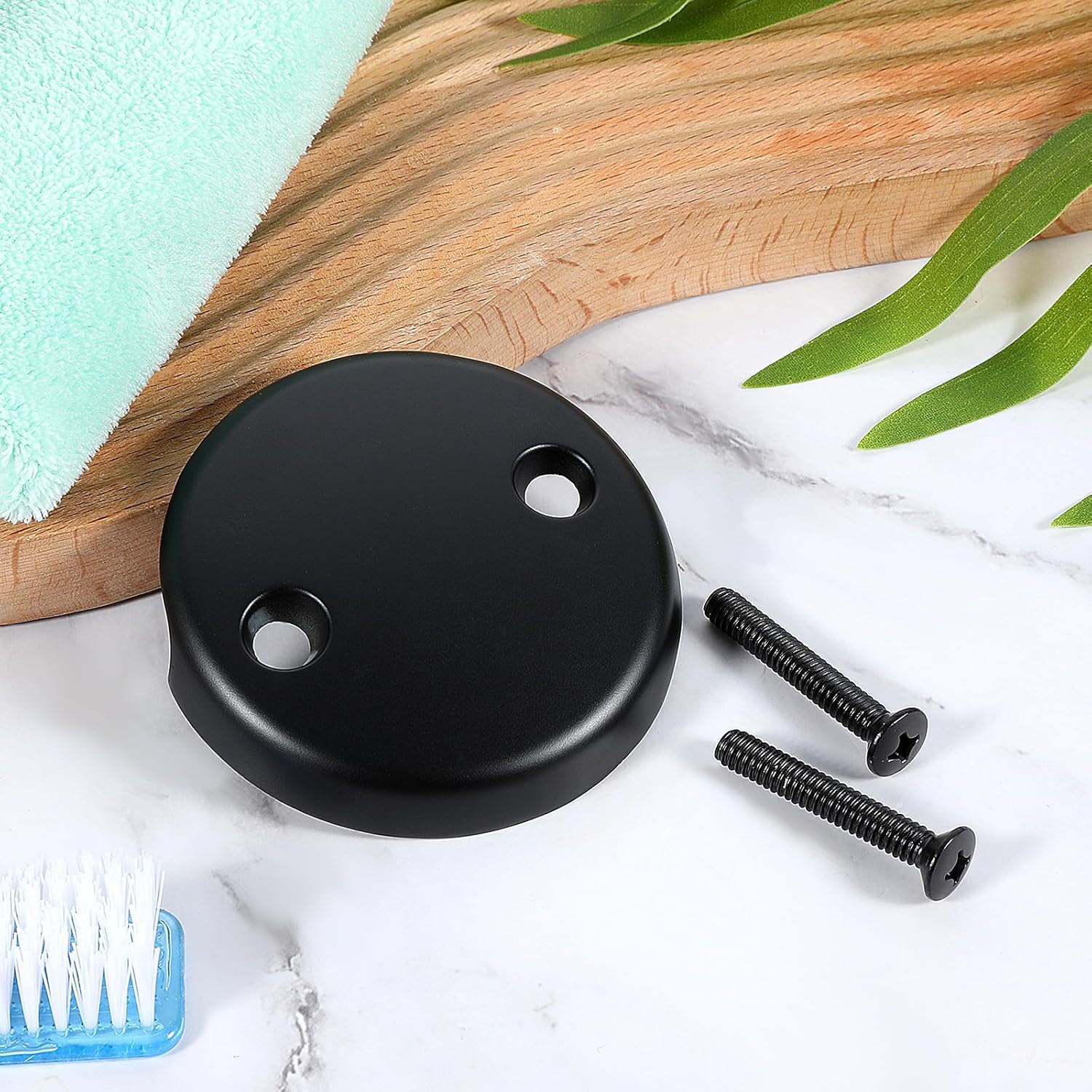 Bathtub Overflow Drain Cover 3-1/8 inch, Two Hole Tub Overflow Drain Cover, Bath Face Plate Bathtub with Screws for Most Standard Bath Tub Drains Black - Image 4