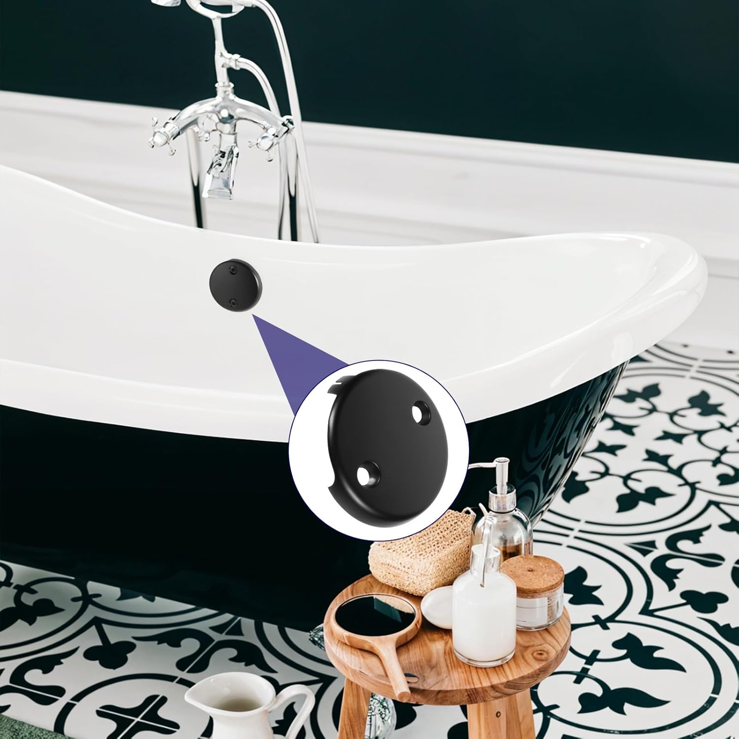 Bathtub Overflow Drain Cover 3-1/8 inch, Two Hole Tub Overflow Drain Cover, Bath Face Plate Bathtub with Screws for Most Standard Bath Tub Drains Black - Image 5