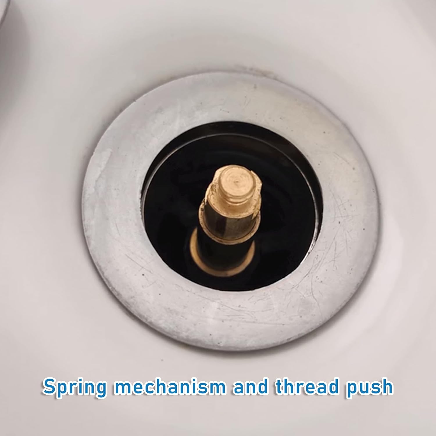 2 Pcs Basin Sink Clicker Pop Up Tub Drain Stopper Sink Pop Up Stopper Pop Up Bolt Basin Bath Sink Drain Click Clack Replacement Plug Bolt Spring Brass Push Spring Plug for Most Sink Tub Basin Drain - Image 3