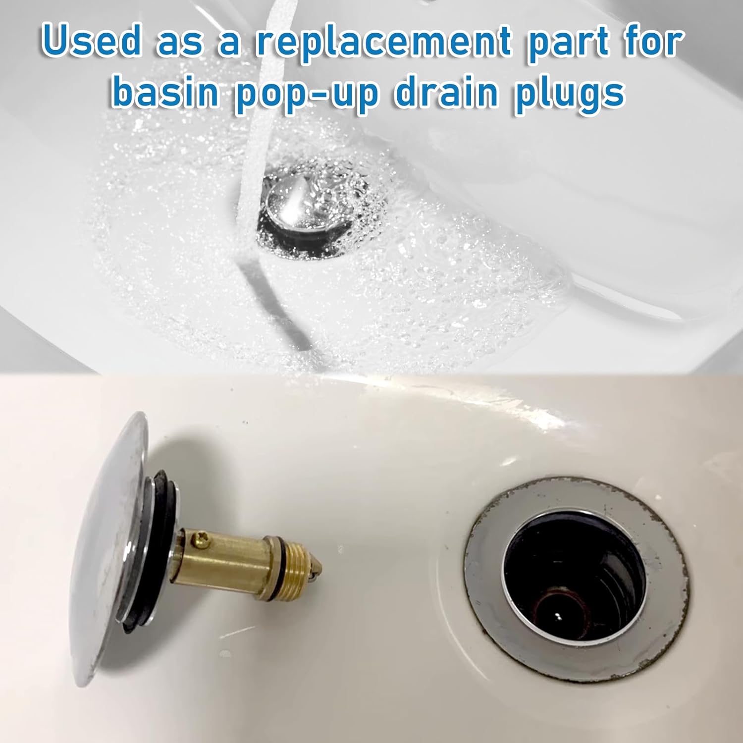 2 Pcs Basin Sink Clicker Pop Up Tub Drain Stopper Sink Pop Up Stopper Pop Up Bolt Basin Bath Sink Drain Click Clack Replacement Plug Bolt Spring Brass Push Spring Plug for Most Sink Tub Basin Drain - Image 4