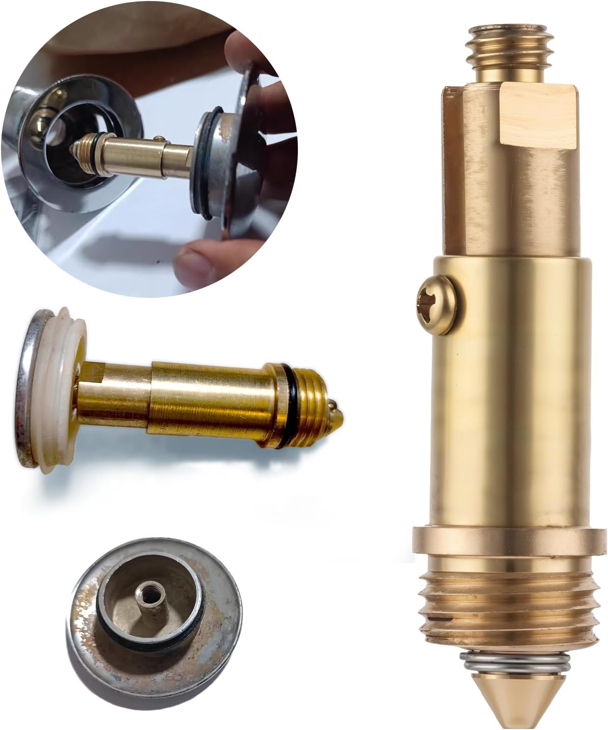 2 Pcs Basin Sink Clicker Pop Up Tub Drain Stopper Sink Pop Up Stopper Pop Up Bolt Basin Bath Sink Drain Click Clack Replacement Plug Bolt Spring Brass Push Spring Plug for Most Sink Tub Basin Drain - Image 5
